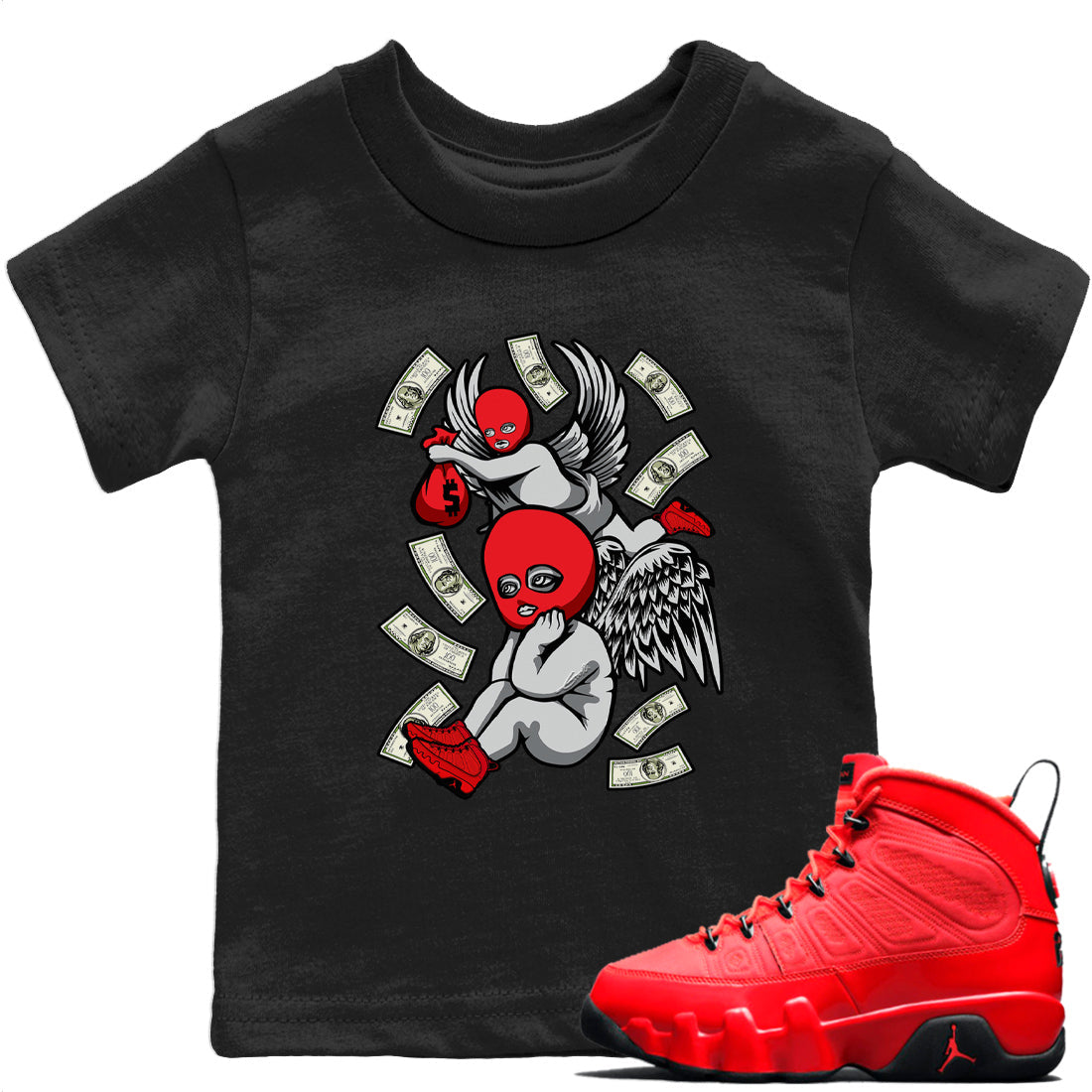 Jordan 9 Chile Red Shirt To Match Jordans Hustle Angels Sneaker Tees Jordan 9 Chile Red Drip Gear Zone Sneaker Matching Clothing Kids Shirts