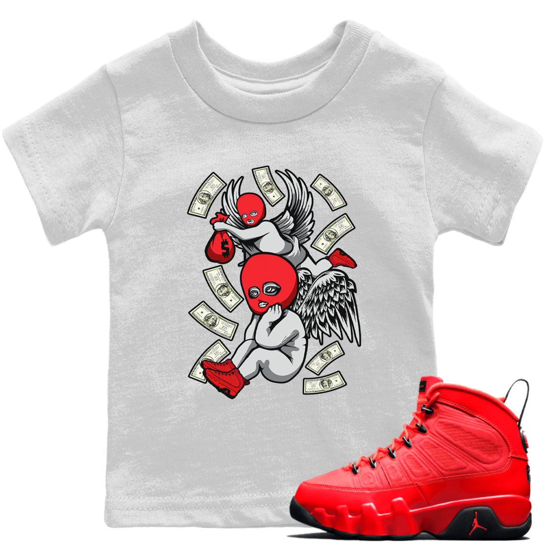 Jordan 9 Chile Red Shirt To Match Jordans Hustle Angels Sneaker Tees Jordan 9 Chile Red Drip Gear Zone Sneaker Matching Clothing Kids Shirts