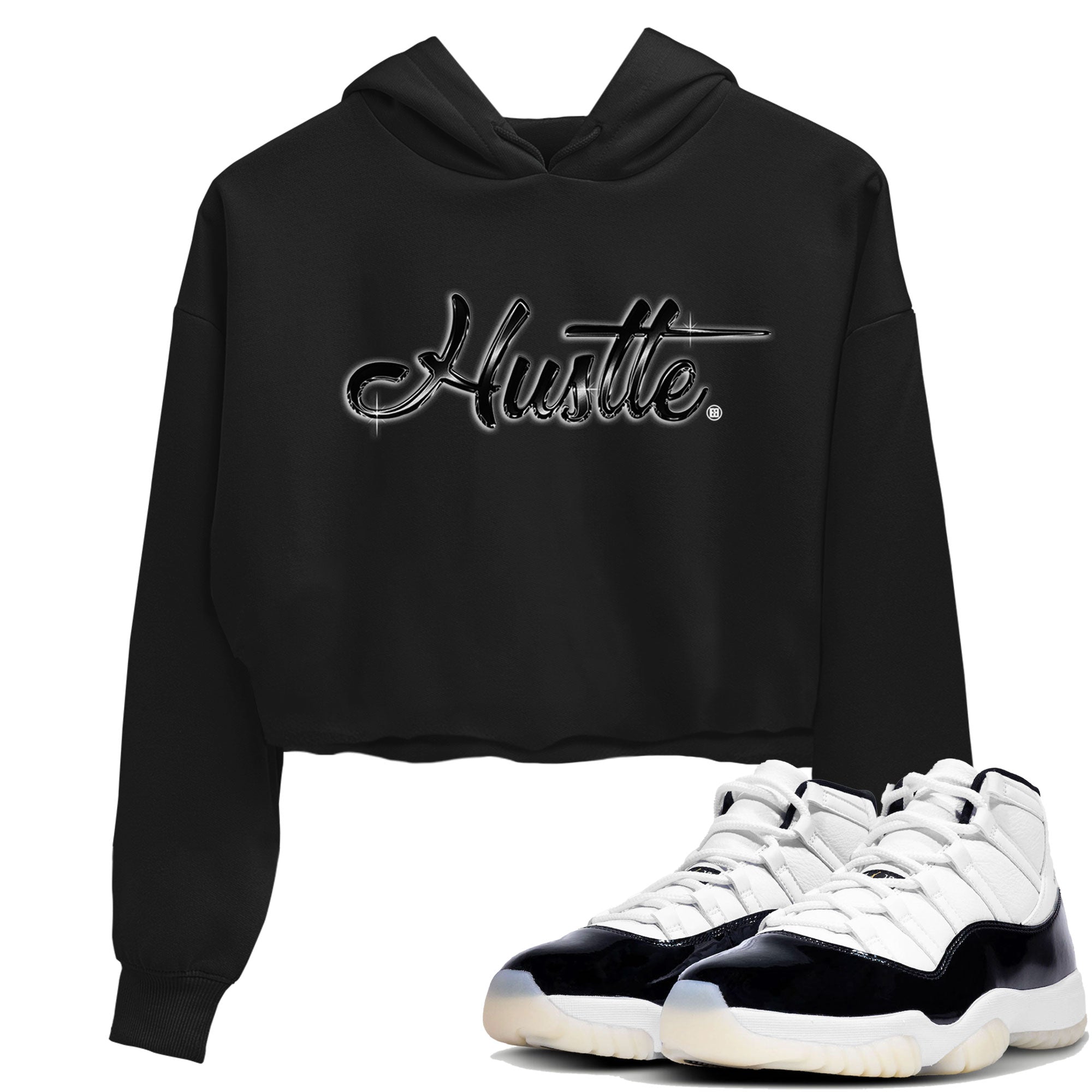 AJ11 Gratitude sneaker shirt to match jordans Hustle Chrome sneaker tees Air Jordan 11 Gratitude Drip Gear Zone Black 1 Crop T-Shirt