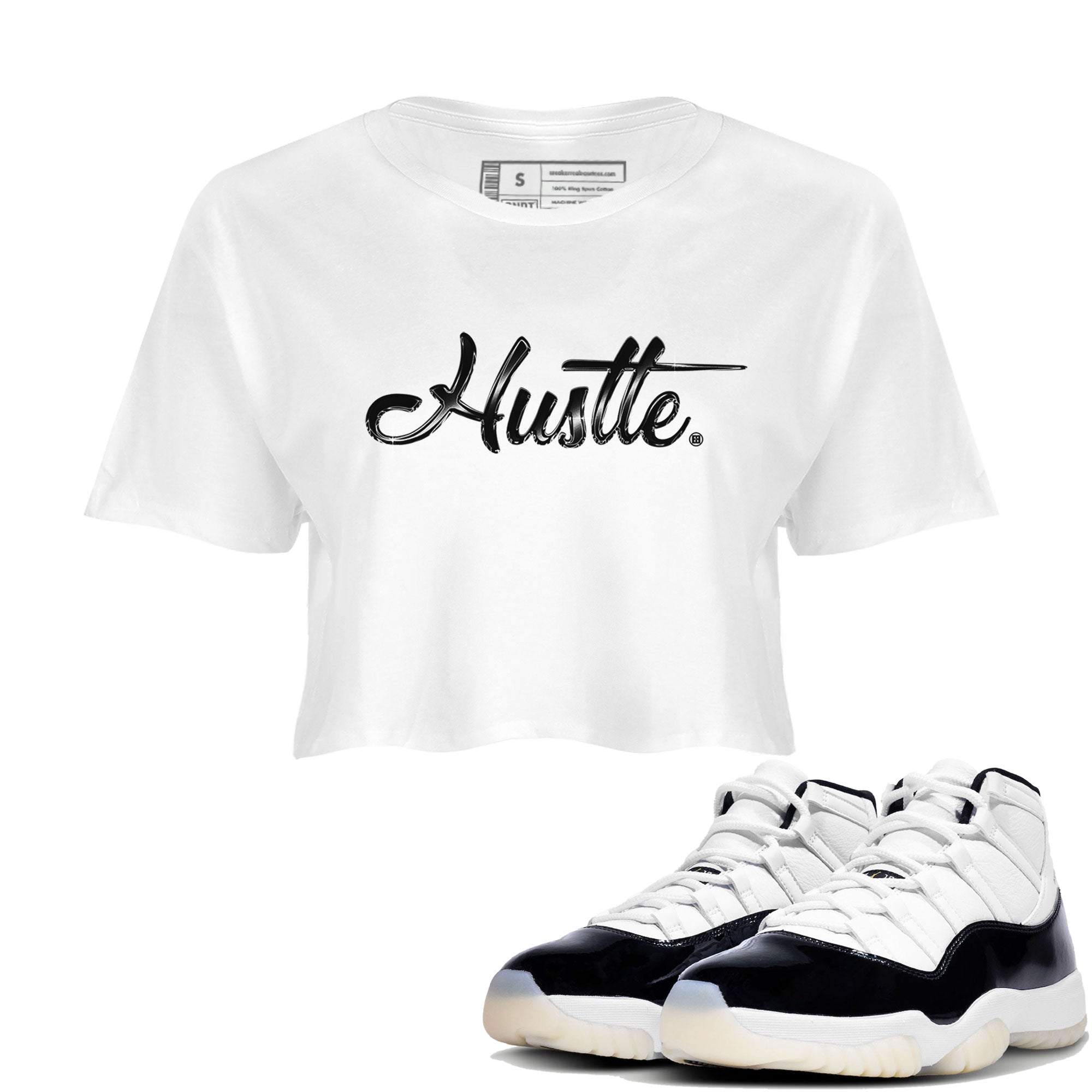 AJ11 Gratitude sneaker shirt to match jordans Hustle Chrome sneaker tees Air Jordan 11 Gratitude Drip Gear Zone White 1 Crop T-Shirt