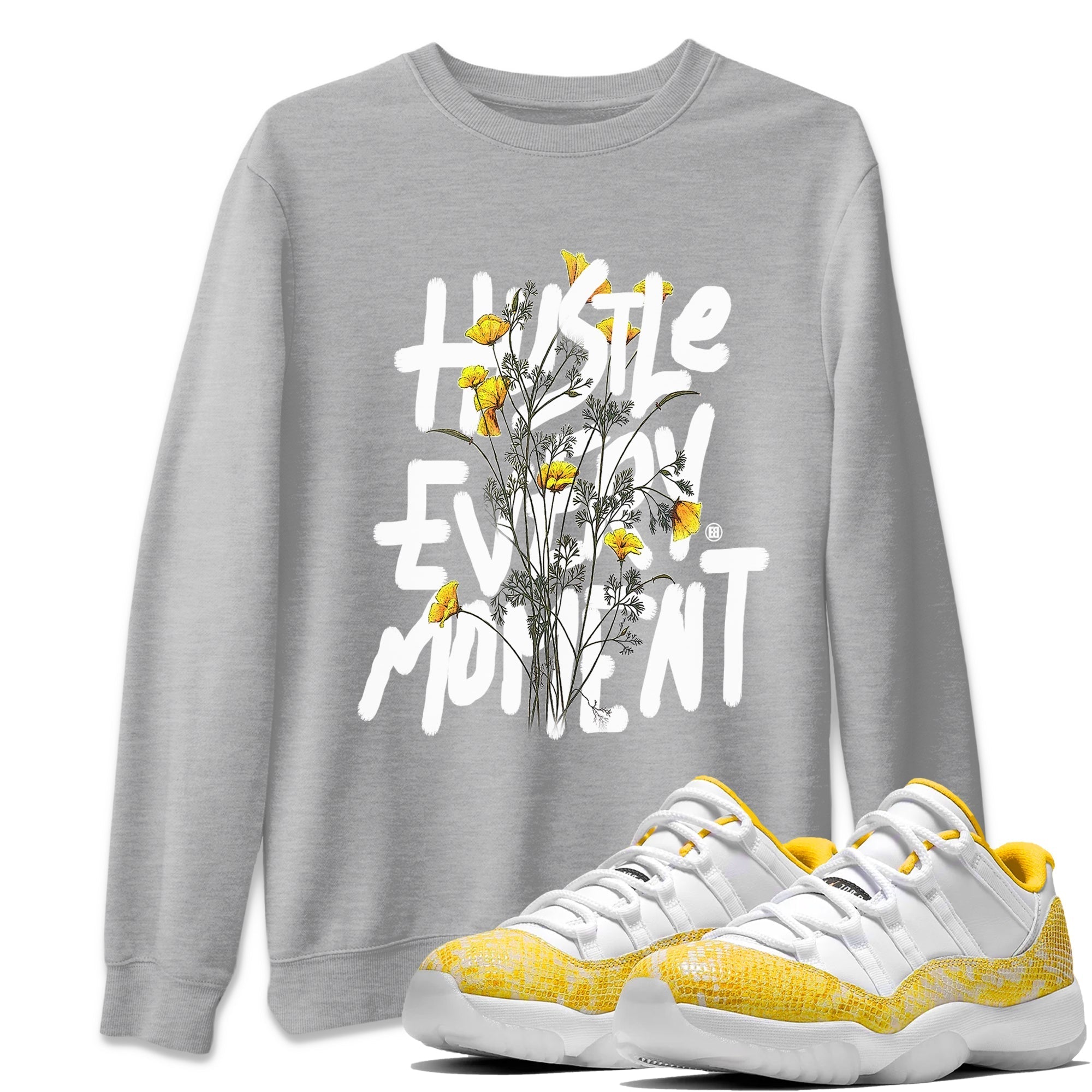 Air Jordan 11 Yellow Python Sneaker Match Tees Hustle Every Moment Streetwear Sneaker Shirt Air Jordan 11 Yellow Python Tees Unisex Shirts Heather Grey 1