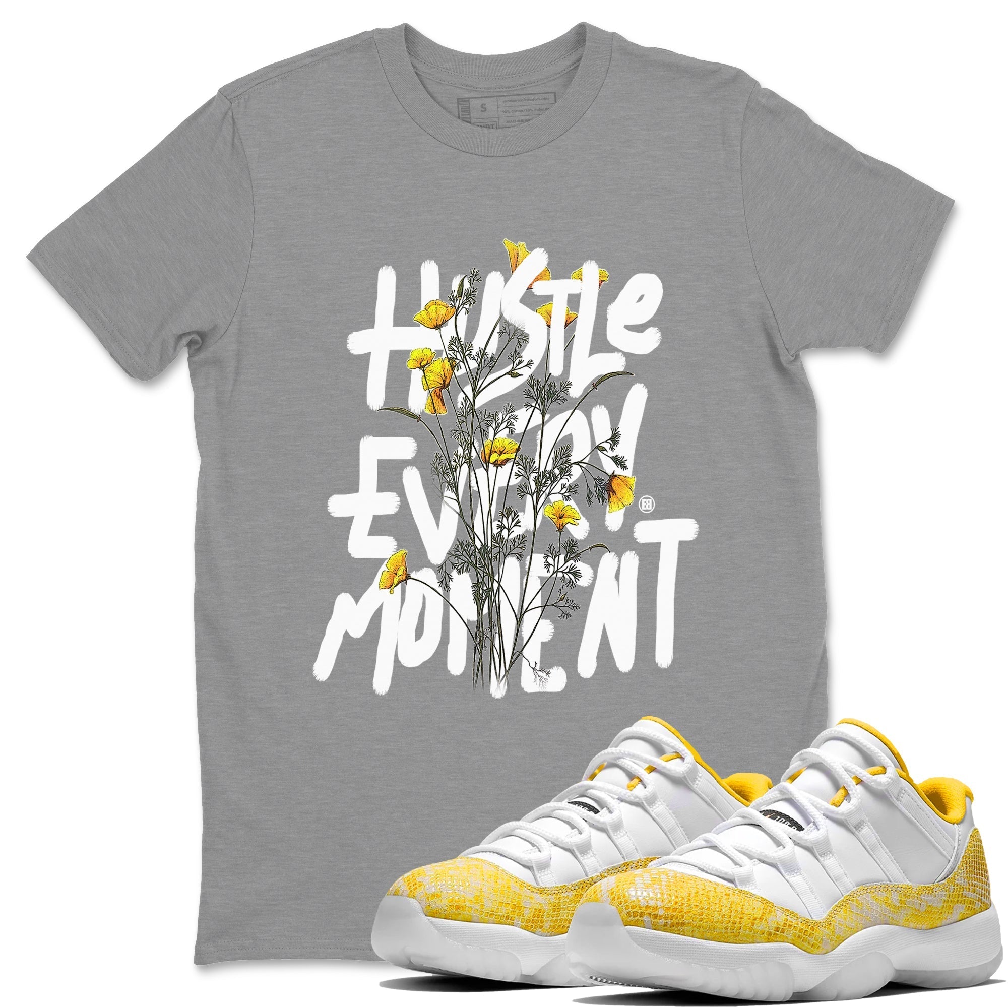 Air Jordan 11 Yellow Python Sneaker Match Tees Hustle Every Moment Streetwear Sneaker Shirt Air Jordan 11 Yellow Python Tees Unisex Shirts Heather Grey 1