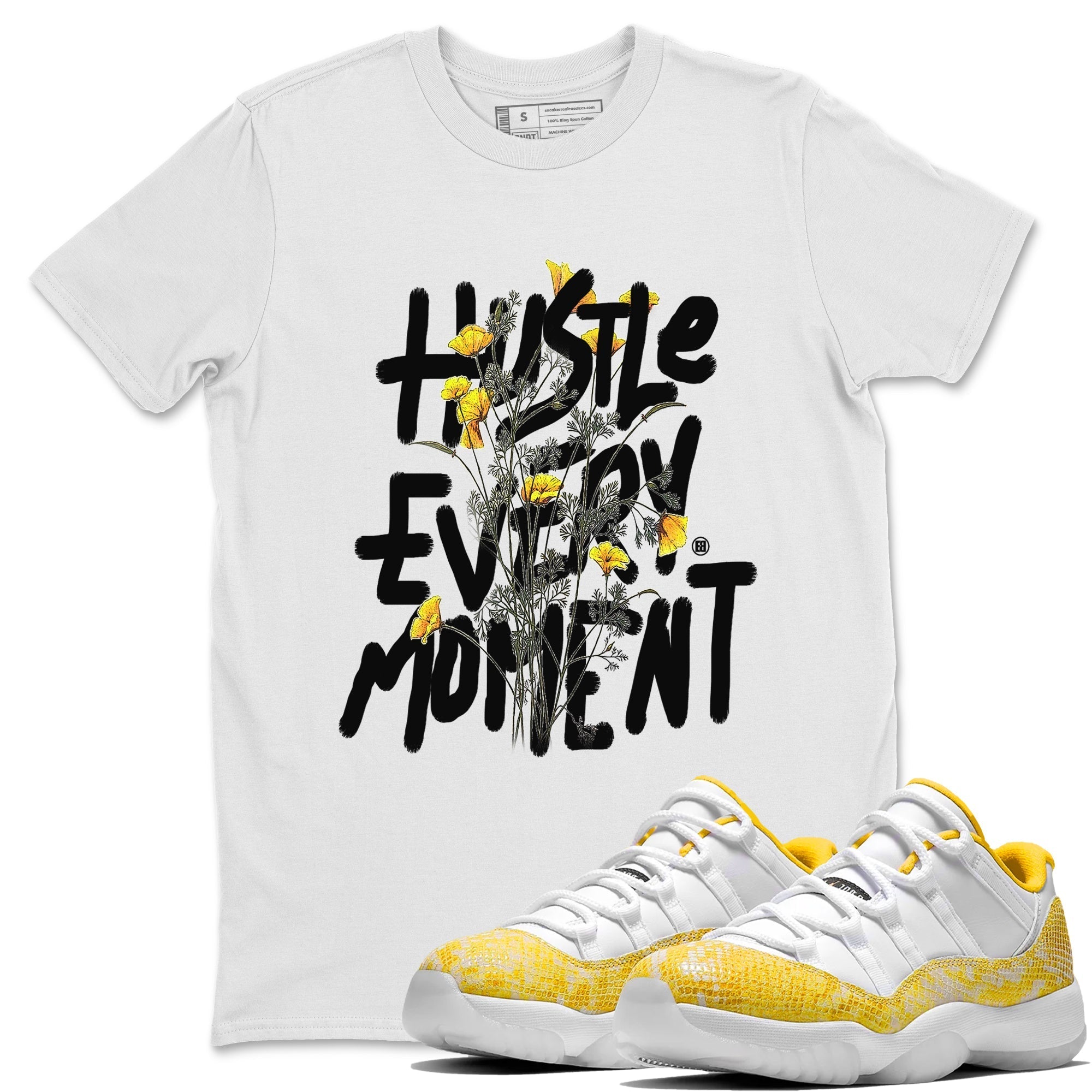 Air Jordan 11 Yellow Python Sneaker Match Tees Hustle Every Moment Streetwear Sneaker Shirt Air Jordan 11 Yellow Python Tees Unisex Shirts White 1