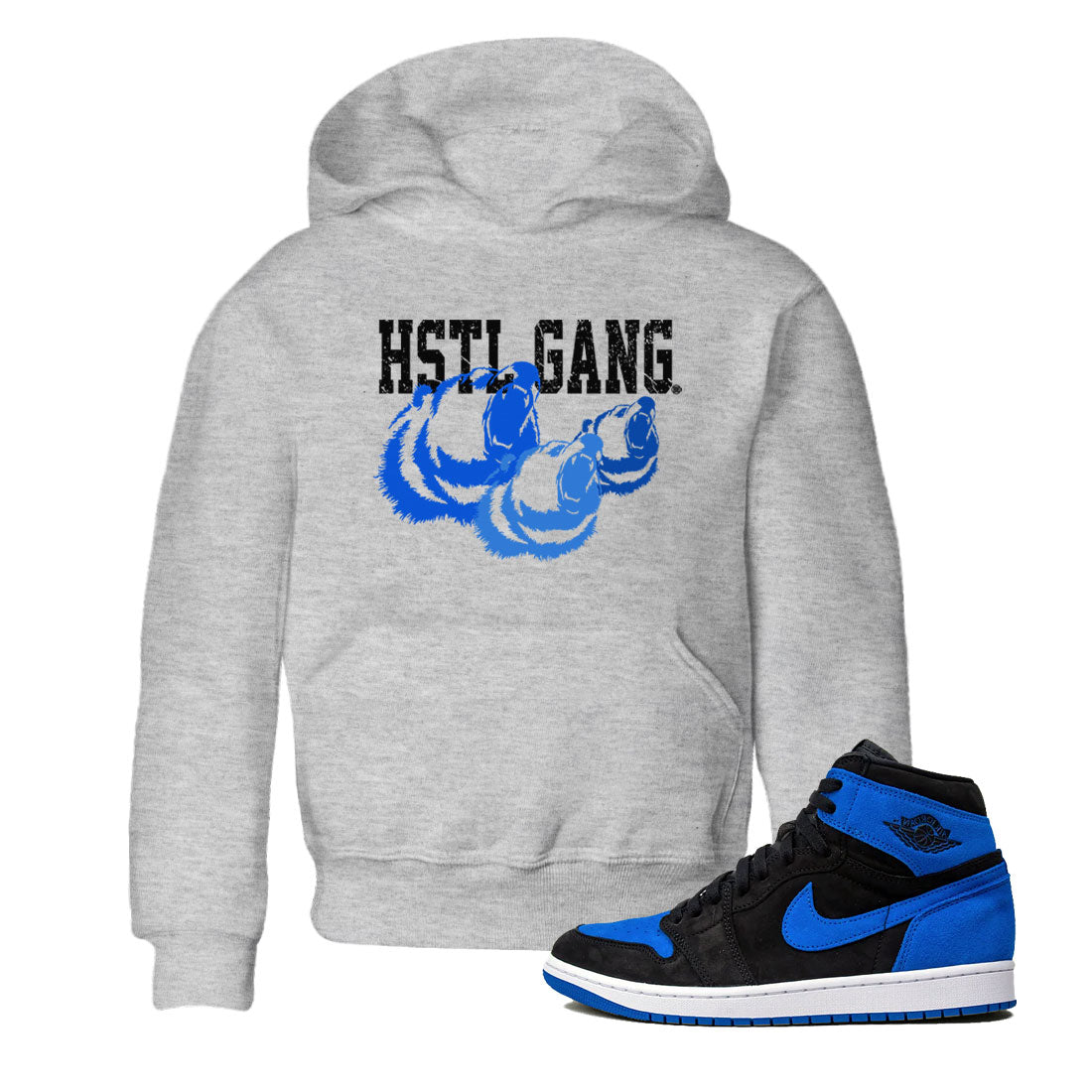 1s Royal Reimagined shirt to match jordans Hustle Gang sneaker tees Air Jordan 1 Royal Reimagined Drip Gear Zone Kids Baby Toddler sneaker shirts Heather Grey 1 T-Shirt
