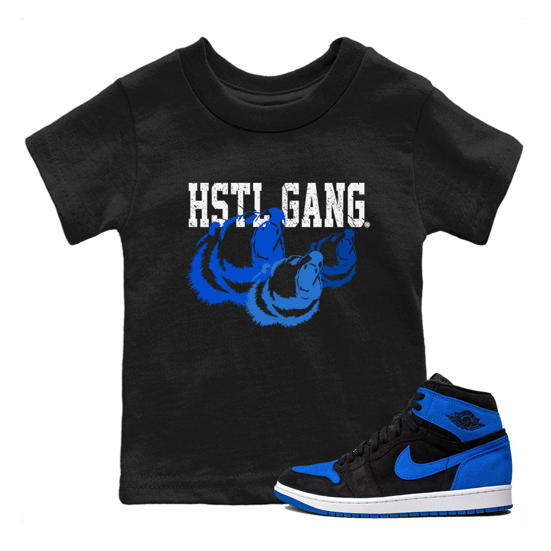 1s Royal Reimagined shirt to match jordans Hustle Gang sneaker tees Air Jordan 1 Royal Reimagined Drip Gear Zone Kids Baby Toddler sneaker shirts Black 1 T-Shirt
