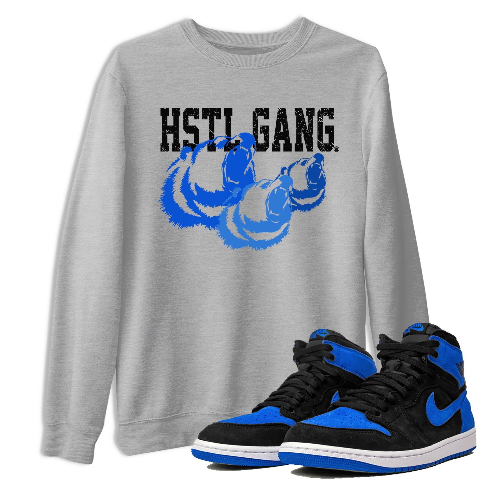 1s Royal Reimagined shirt to match jordans Hustle Gang sneaker tees Air Jordan 1 Royal Reimagined Drip Gear Zone Unisex Sneaker Tees and Sneaker Match T-Shirt Heather Grey 1 T-Shirt