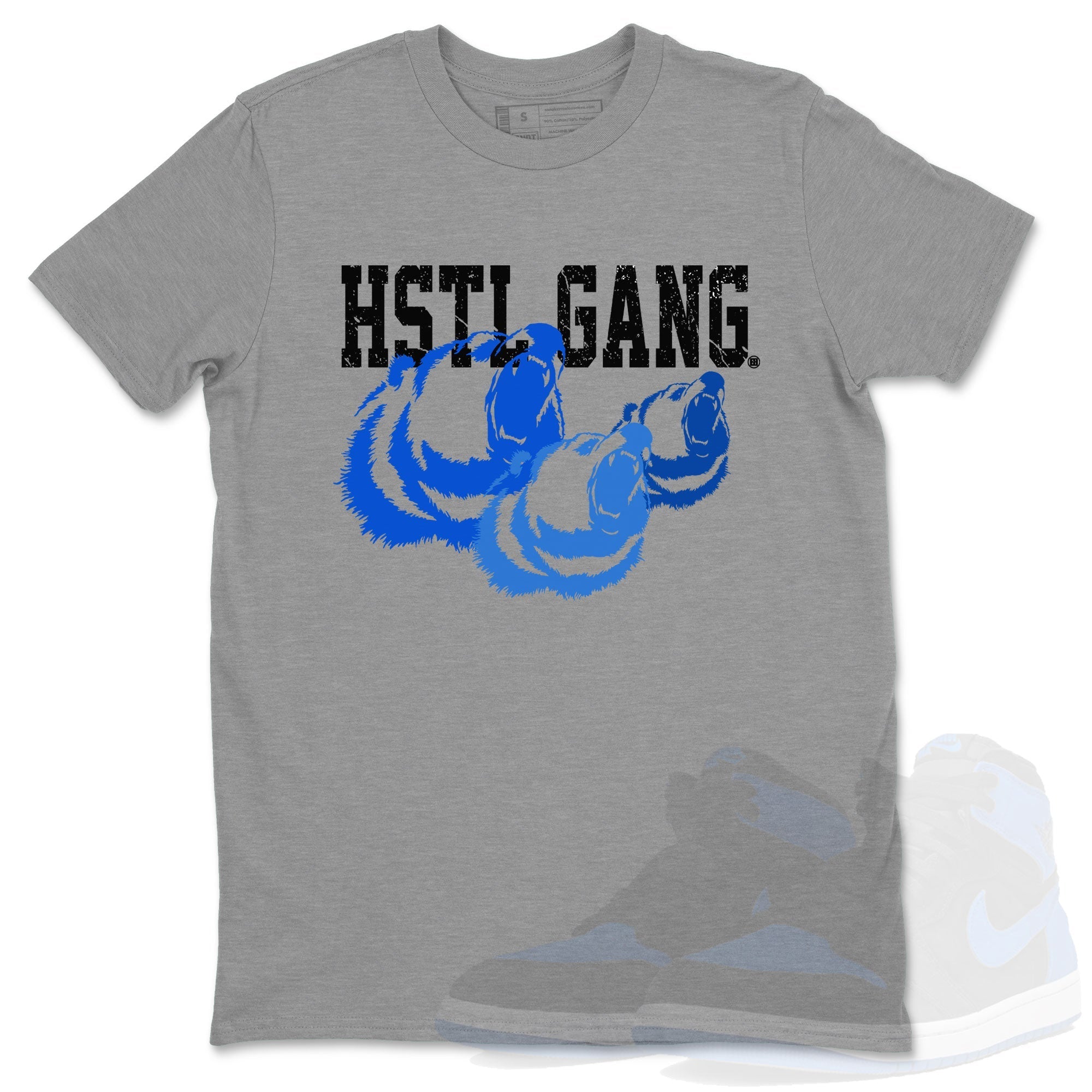 1s Royal Reimagined shirt to match jordans Hustle Gang sneaker tees Air Jordan 1 Royal Reimagined Drip Gear Zone Unisex Sneaker Tees and Sneaker Match T-Shirt Heather Grey 1 T-Shirt