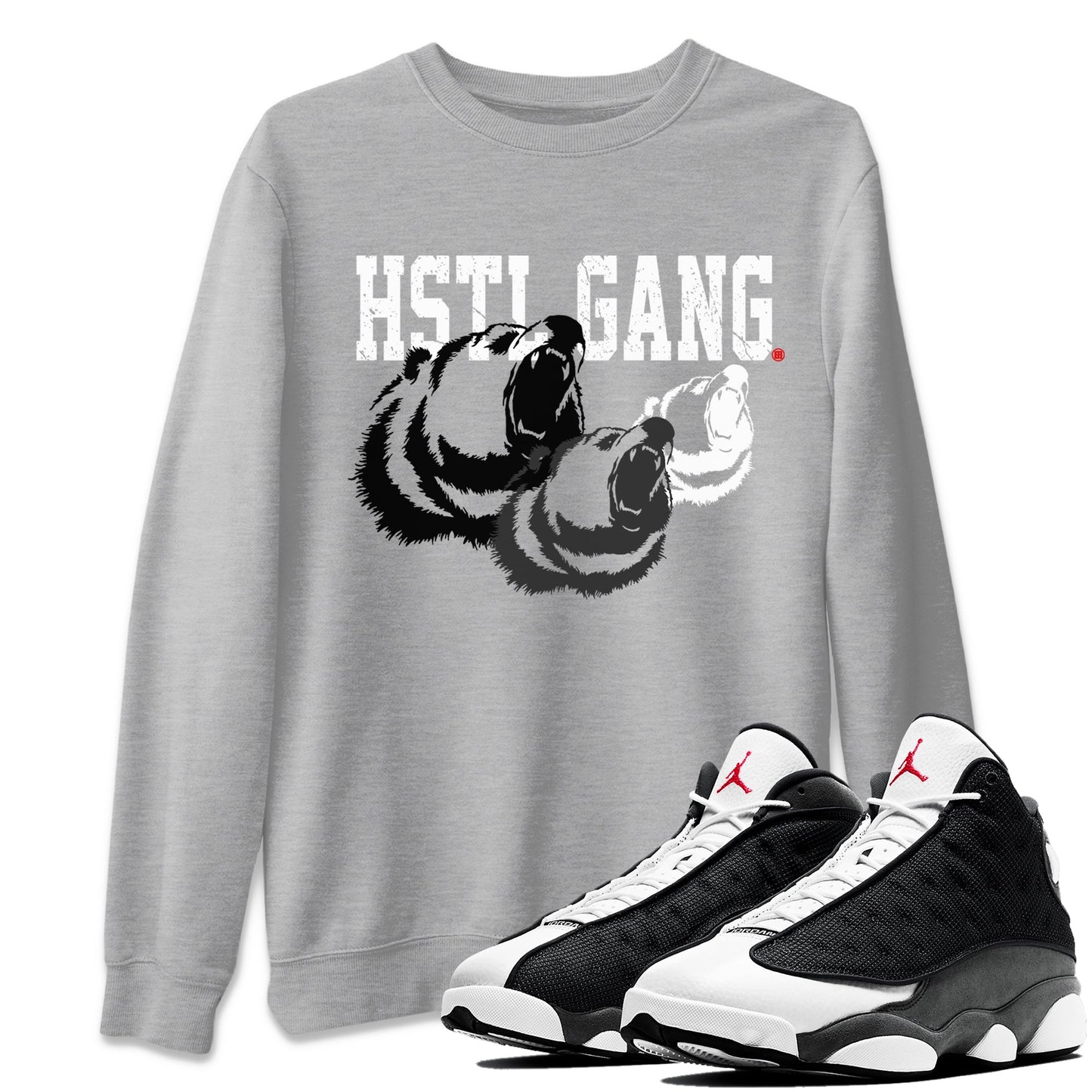 Air Jordan 13 Black Flint Sneaker Tees Drip Gear Zone Hustle Gang Sneaker Tees AJ13 Black Flint Shirt Unisex Shirts Heather Grey 1
