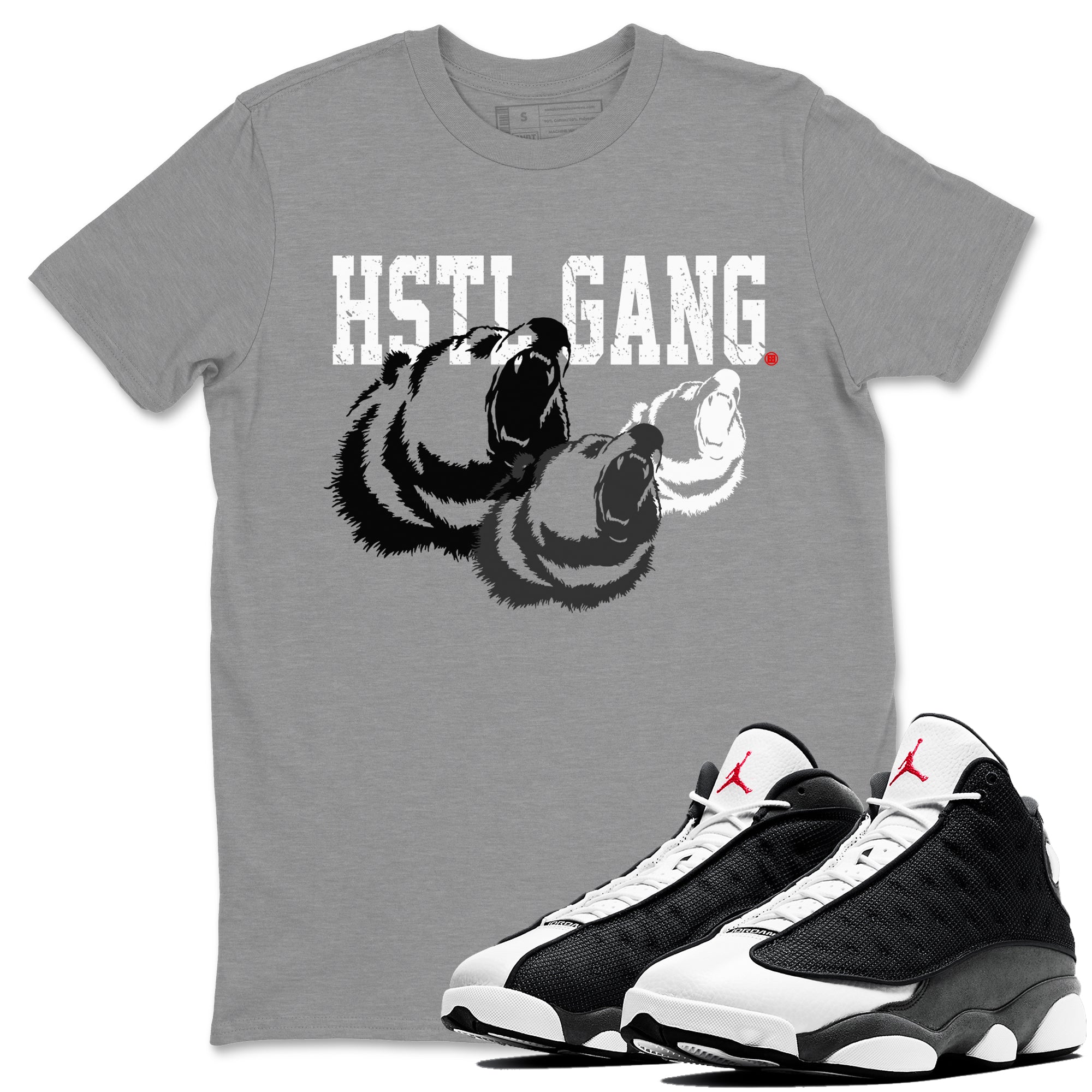 Air Jordan 13 Black Flint Sneaker Tees Drip Gear Zone Hustle Gang Sneaker Tees AJ13 Black Flint Shirt Unisex Shirts Heather Grey 1