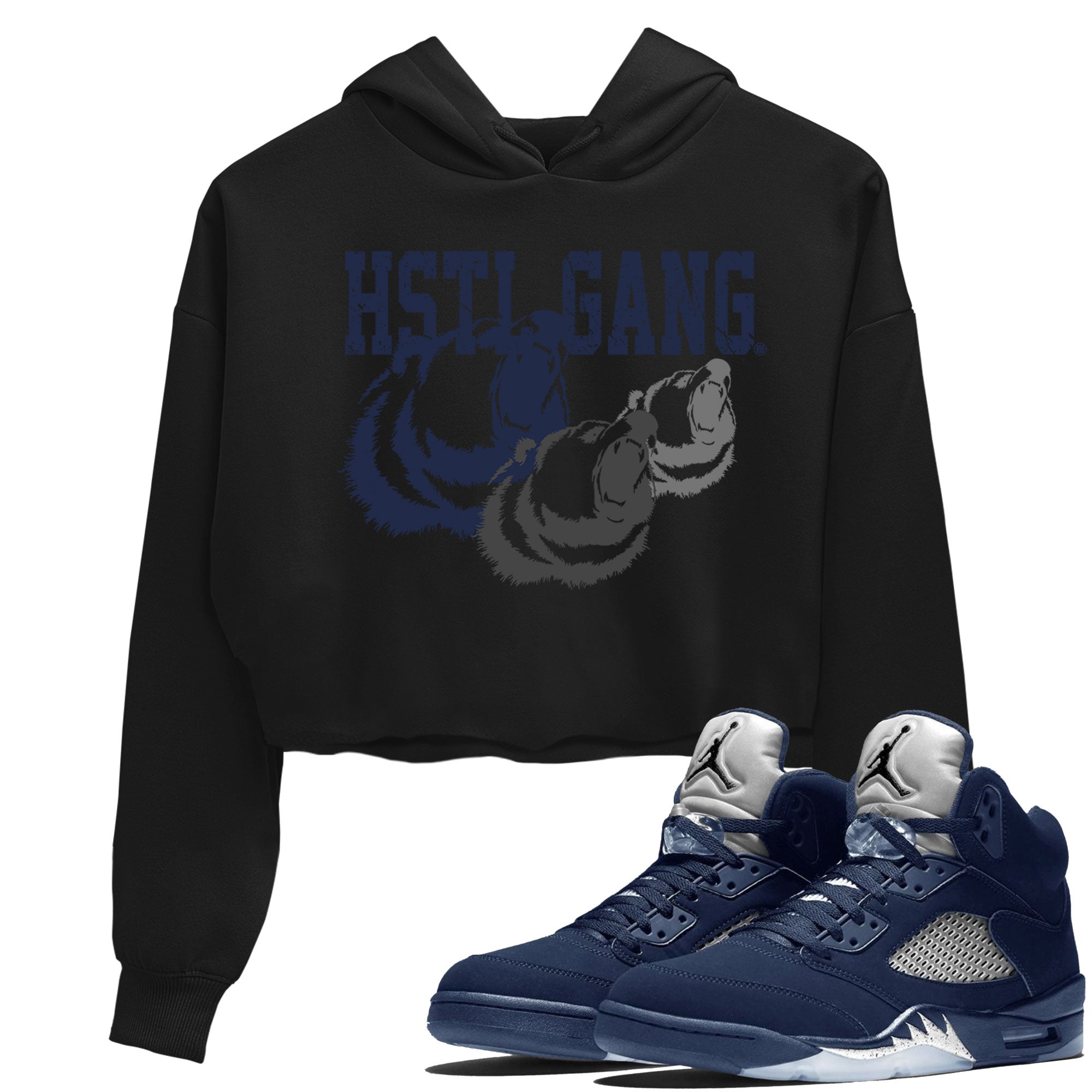 Georgetown 5s shirt to match jordans Hustle Gang Streetwear Sneaker Shirt Air Jordan 5 Retro Georgetown Drip Gear Zone Sneaker Matching Clothing Black 1 Crop T-Shirt