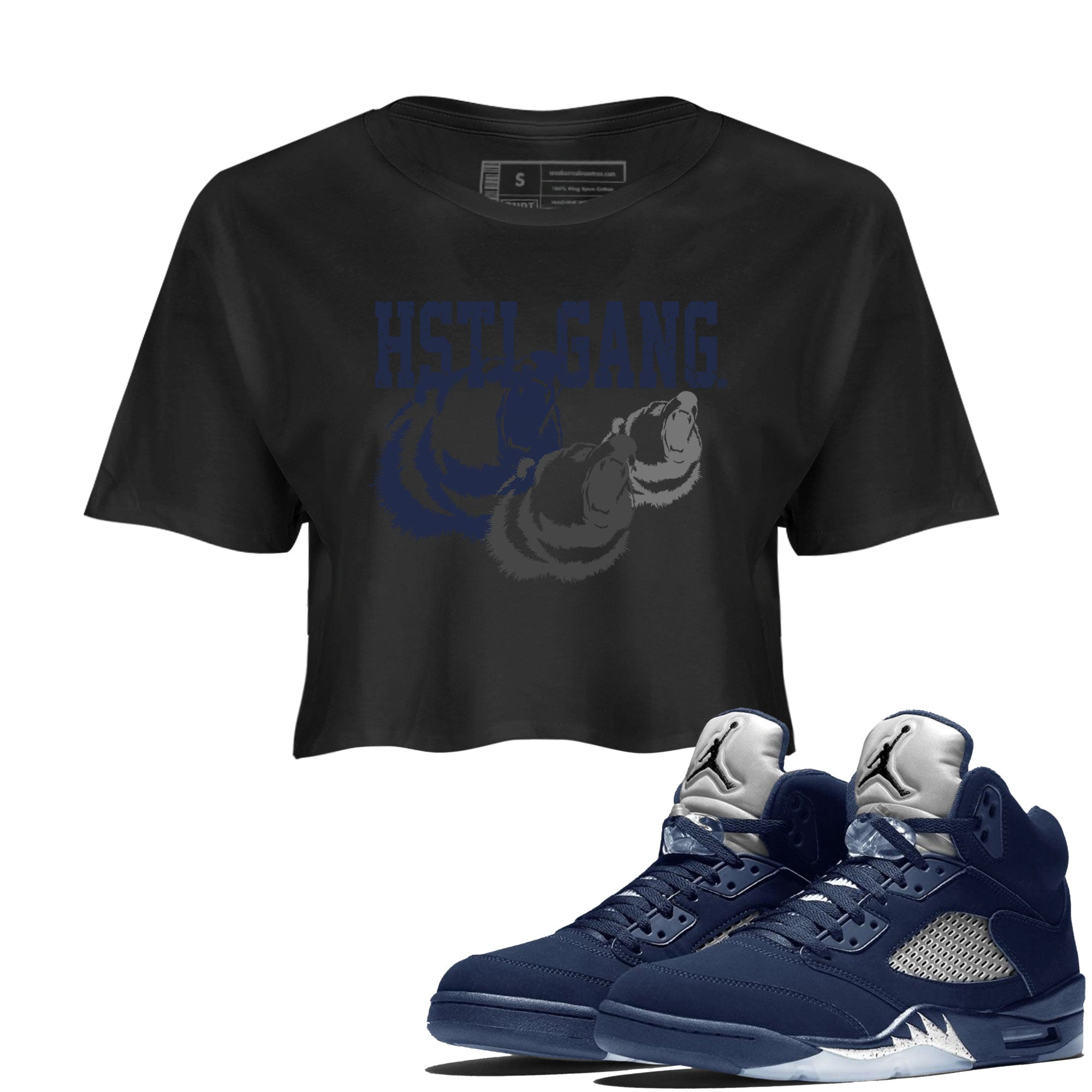Georgetown 5s shirt to match jordans Hustle Gang Streetwear Sneaker Shirt Air Jordan 5 Retro Georgetown Drip Gear Zone Sneaker Matching Clothing Black 1 Crop T-Shirt