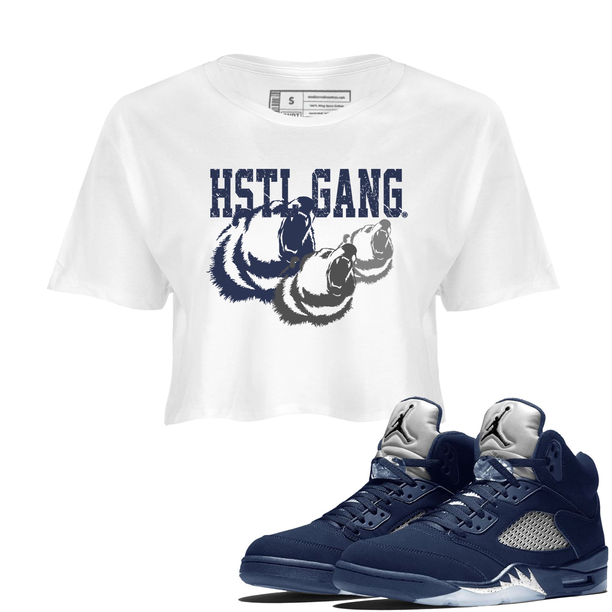 Georgetown 5s shirt to match jordans Hustle Gang Streetwear Sneaker Shirt Air Jordan 5 Retro Georgetown Drip Gear Zone Sneaker Matching Clothing White 1 Crop T-Shirt