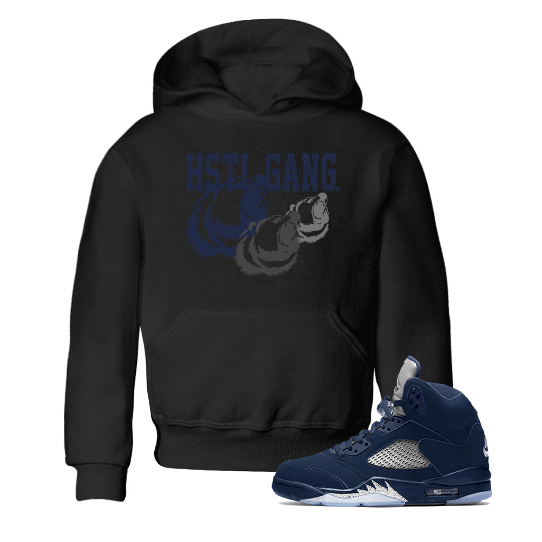 Georgetown 5s shirt to match jordans Hustle Gang Streetwear Sneaker Shirt Air Jordan 5 Retro Georgetown Drip Gear Zone Sneaker Matching Clothing Baby Toddler Black 1 T-Shirt