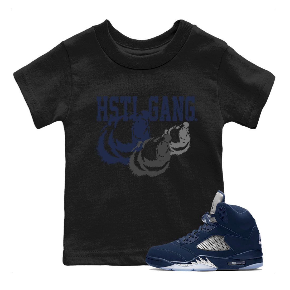 Georgetown 5s shirt to match jordans Hustle Gang Streetwear Sneaker Shirt Air Jordan 5 Retro Georgetown Drip Gear Zone Sneaker Matching Clothing Baby Toddler Black 1 T-Shirt