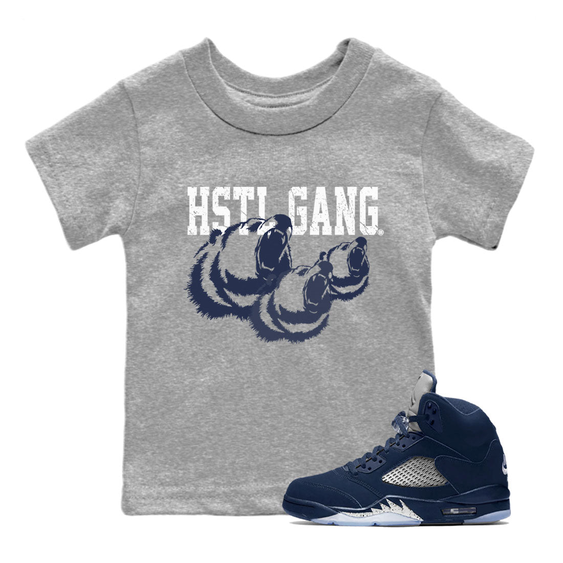 Georgetown 5s shirt to match jordans Hustle Gang Streetwear Sneaker Shirt Air Jordan 5 Retro Georgetown Drip Gear Zone Sneaker Matching Clothing Baby Toddler Heather Grey 1 T-Shirt