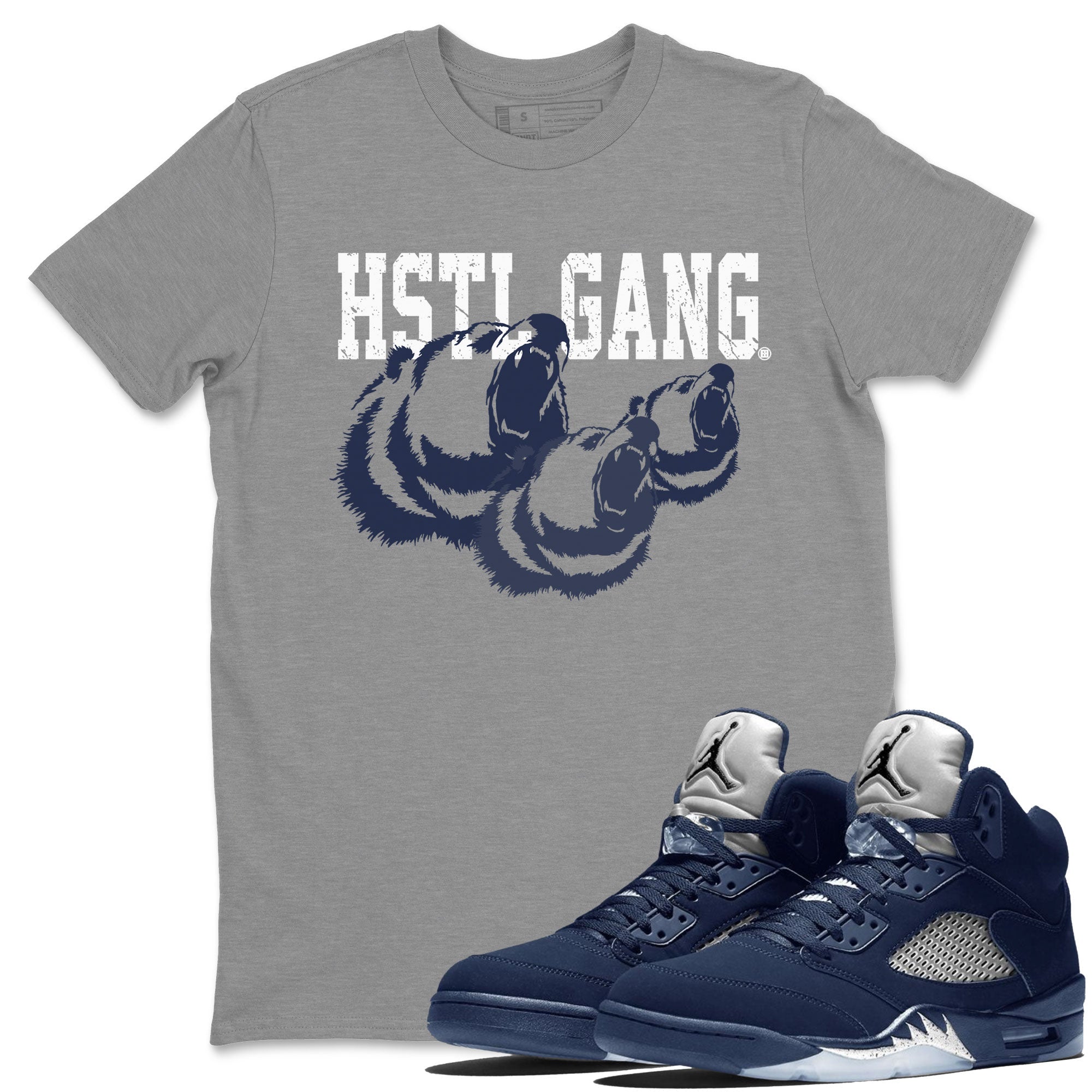 Georgetown 5s shirt to match jordans Hustle Gang Streetwear Sneaker Shirt Air Jordan 5 Retro Georgetown Drip Gear Zone Sneaker Matching Clothing Unisex Heather Grey 1 T-Shirt