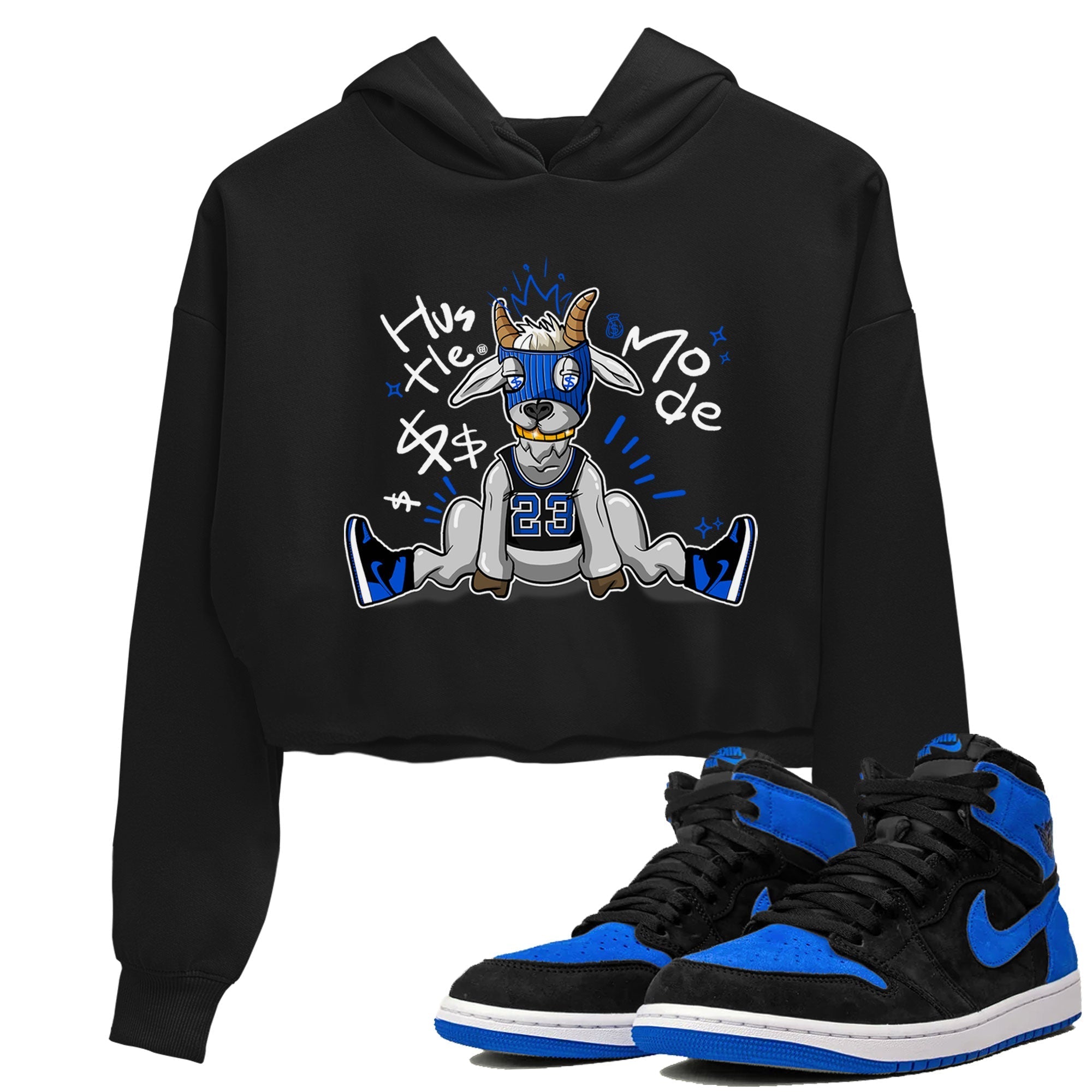 Jordan 1 Retro High OG Royal Reimagined shirt to match jordans Hustle Goat sneaker tees Air Jordan 1 Royal Reimagined Drip Gear Zones Black 1 Crop T-Shirt