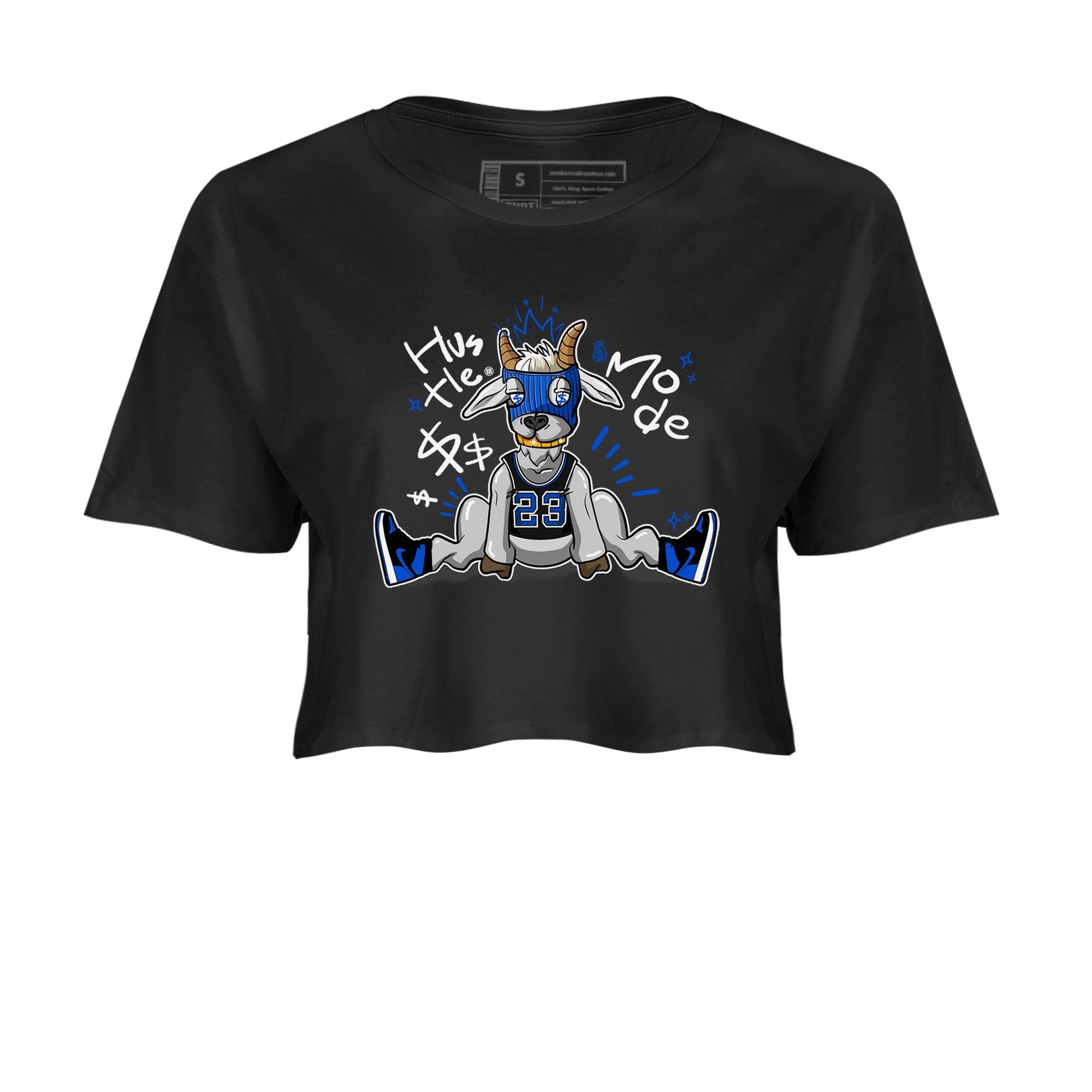 Jordan 1 Retro High OG Royal Reimagined shirt to match jordans Hustle Goat sneaker tees Air Jordan 1 Royal Reimagined Drip Gear Zones Black 2 Crop T-Shirt