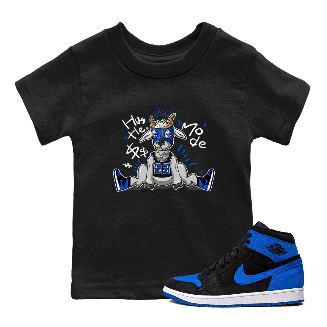 Jordan 1 Retro High OG Royal Reimagined shirt to match jordans Hustle Goat sneaker tees Air Jordan 1 Royal Reimagined Drip Gear Zones Baby Toddler Sneaker Matching Shirt Black 1 T-Shirt