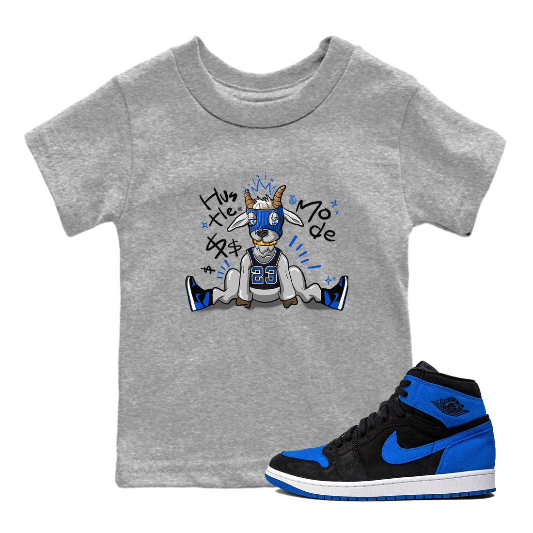 Jordan 1 Retro High OG Royal Reimagined shirt to match jordans Hustle Goat sneaker tees Air Jordan 1 Royal Reimagined Drip Gear Zones Baby Toddler Sneaker Matching Shirt Heather Grey 1 T-Shirt