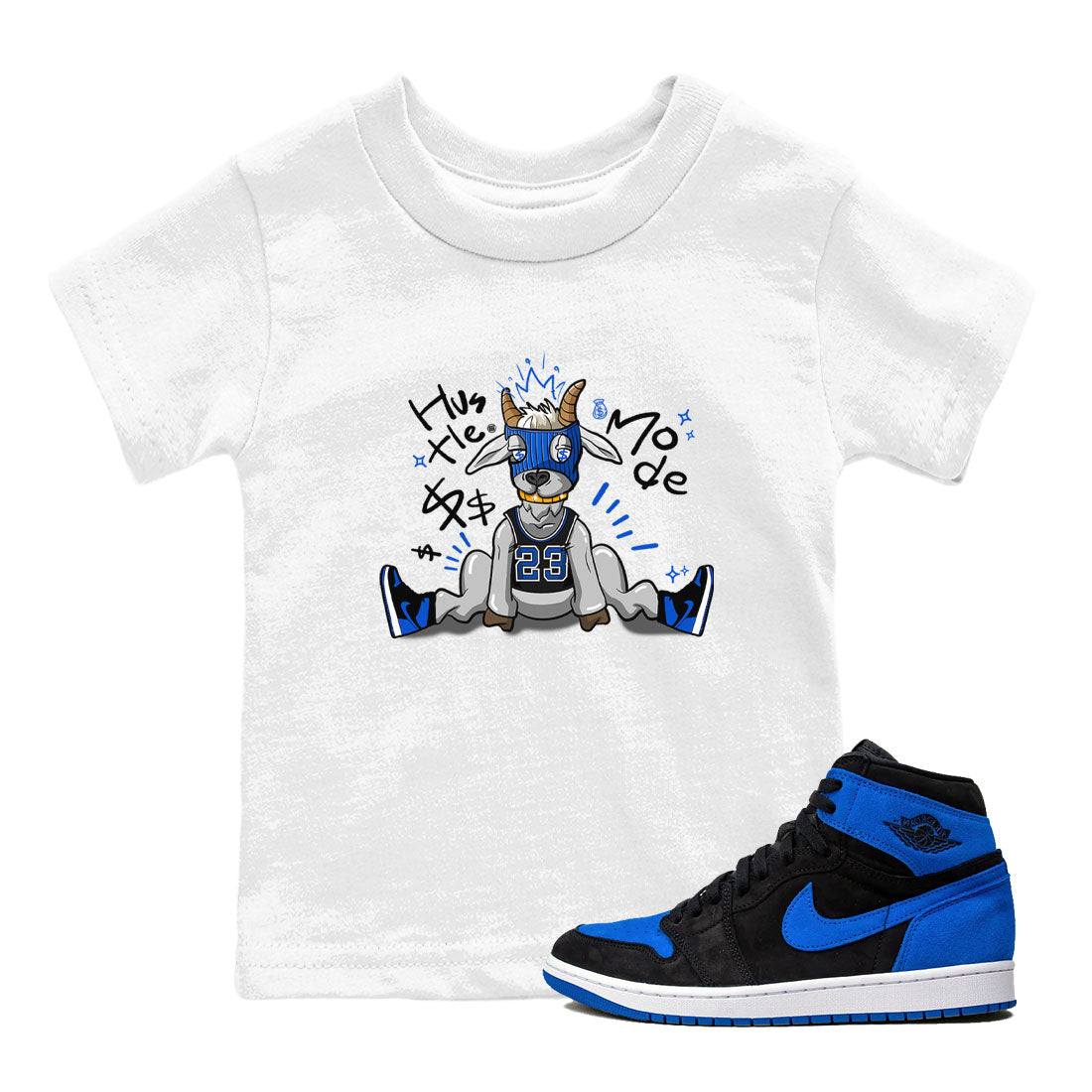 Jordan 1 Retro High OG Royal Reimagined shirt to match jordans Hustle Goat sneaker tees Air Jordan 1 Royal Reimagined Drip Gear Zones Baby Toddler Sneaker Matching Shirt White 1 T-Shirt