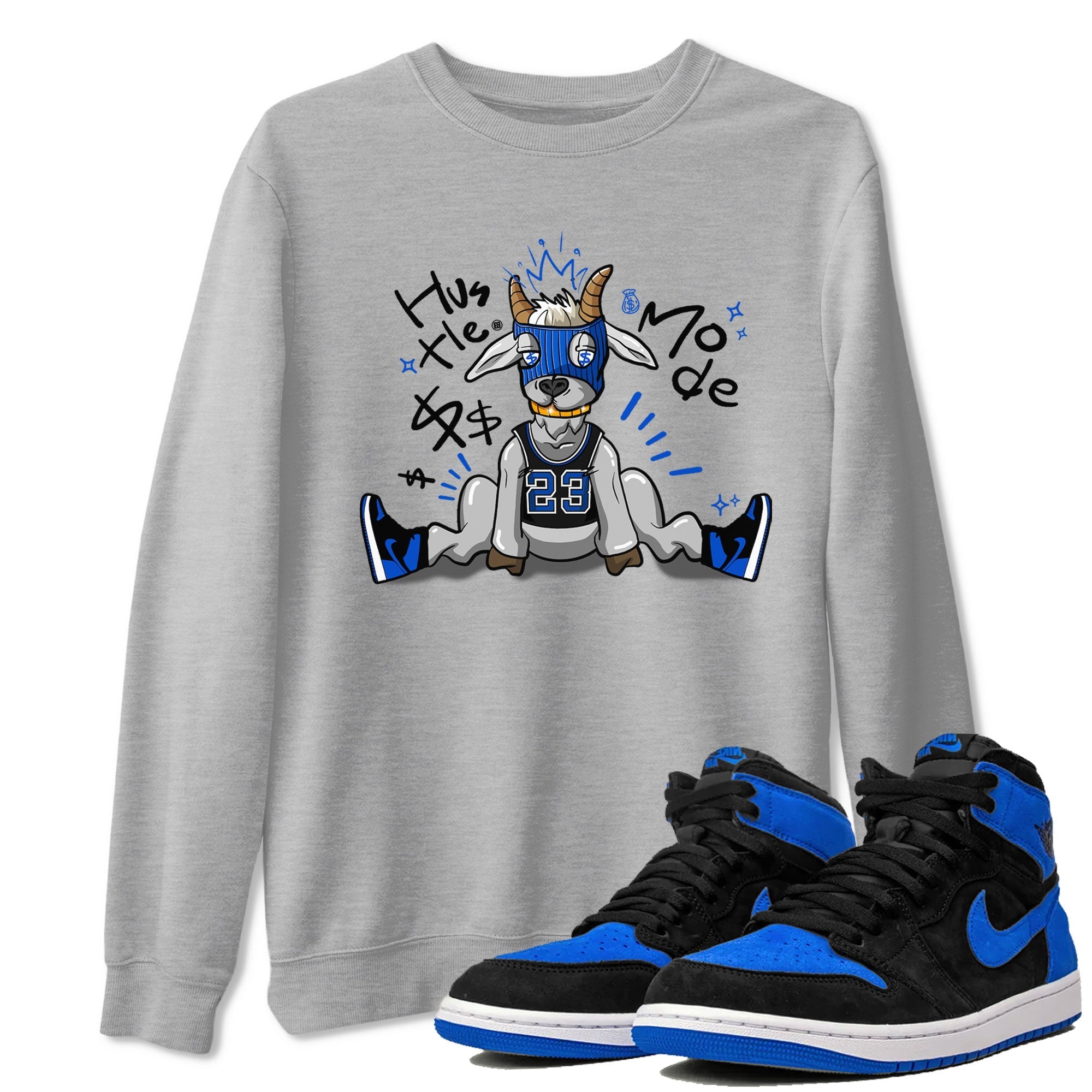 Jordan 1 Retro High OG Royal Reimagined shirt to match jordans Hustle Goat sneaker tees Air Jordan 1 Royal Reimagined Drip Gear Zones Unisex Sneaker Matching Clothes Heather Grey 1 T-Shirt