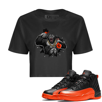Air Jordan 12 Brilliant Orange Sneaker Match Tees Hustle Gorilla Sneaker Tees AJ12 Brilliant Orange Sneaker Release Tees Women's Shirts Black 1