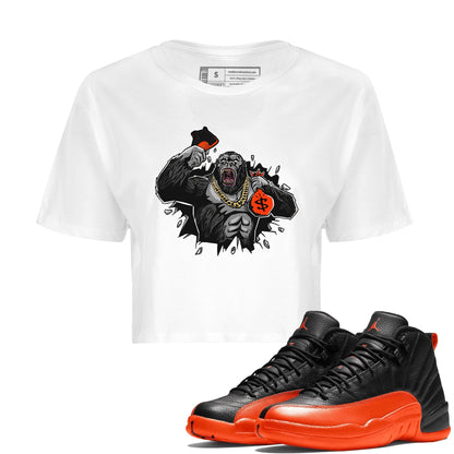 Air Jordan 12 Brilliant Orange Sneaker Match Tees Hustle Gorilla Sneaker Tees AJ12 Brilliant Orange Sneaker Release Tees Women's Shirts White 1