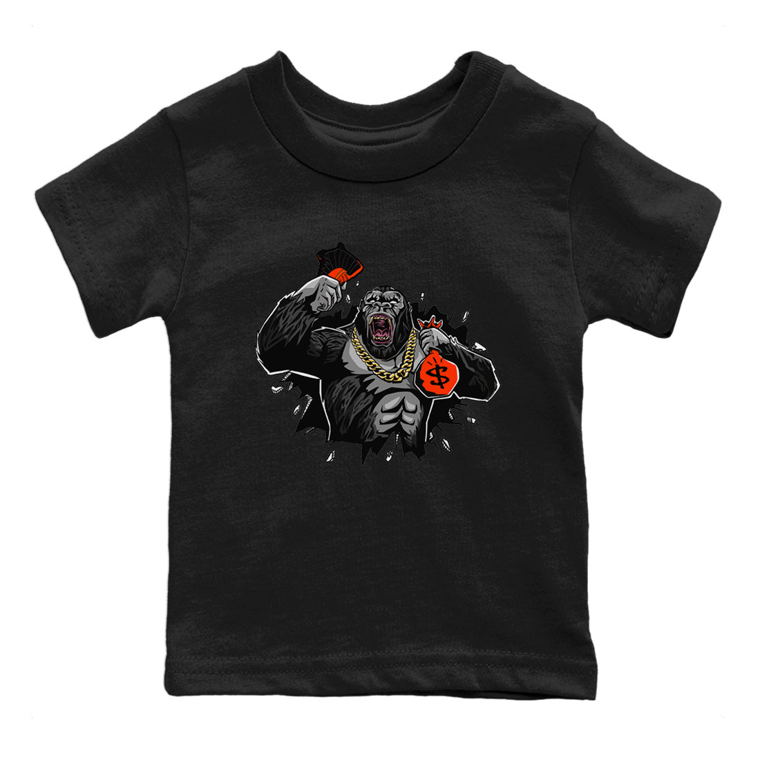 Air Jordan 12 Brilliant Orange Sneaker Match Tees Hustle Gorilla Sneaker Tees AJ12 Brilliant Orange Sneaker Release Tees Kids Shirts Black 2