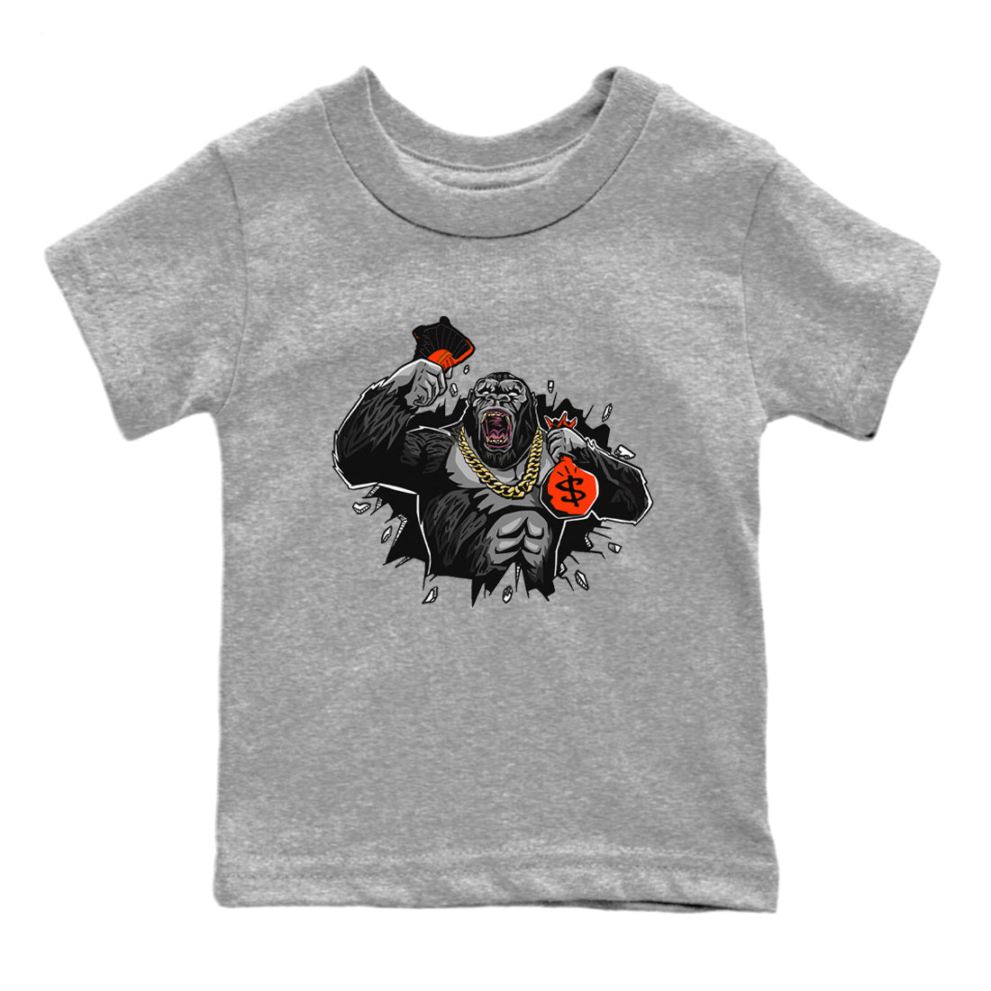 Air Jordan 12 Brilliant Orange Sneaker Match Tees Hustle Gorilla Sneaker Tees AJ12 Brilliant Orange Sneaker Release Tees Kids Shirts Heather Grey 2