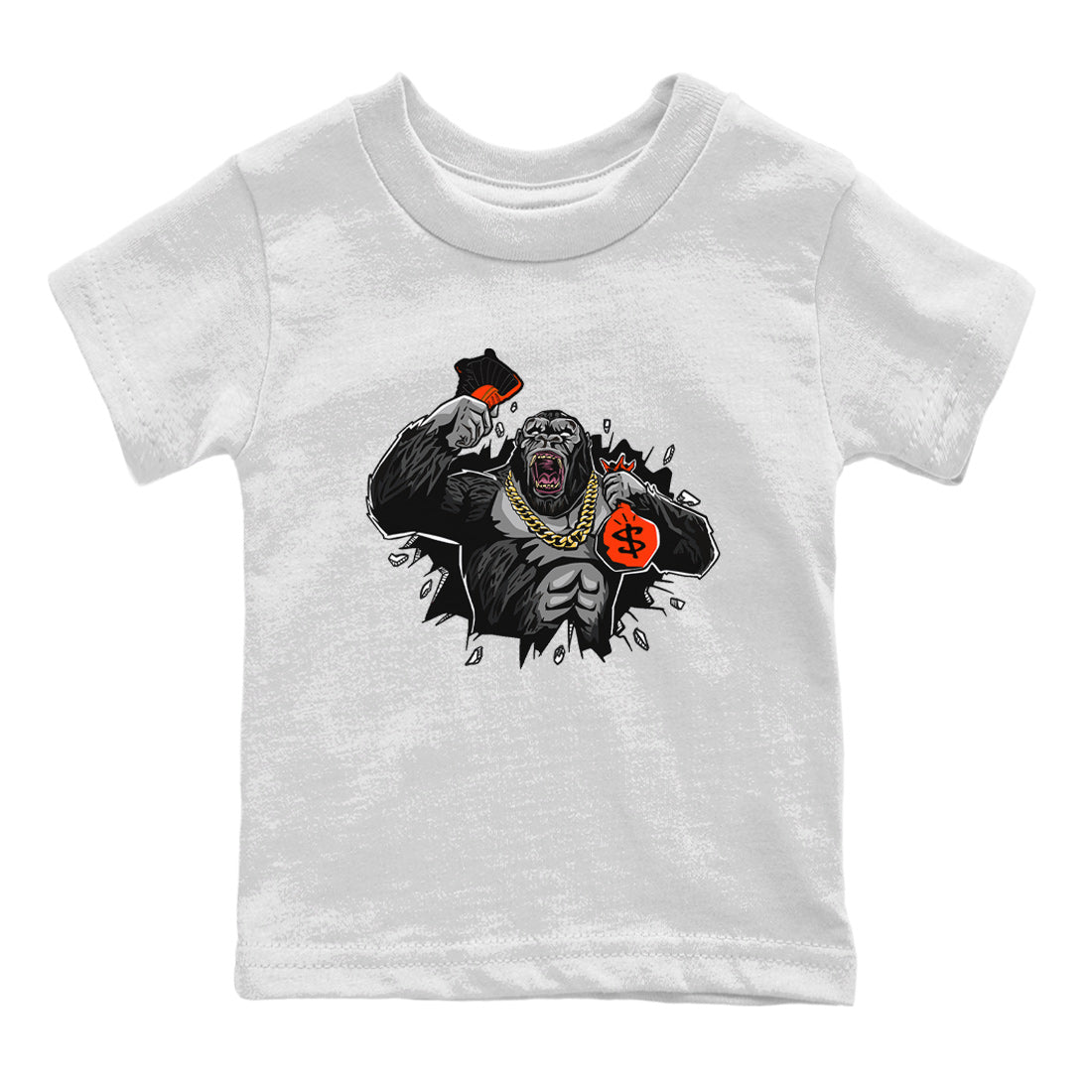Air Jordan 12 Brilliant Orange Sneaker Match Tees Hustle Gorilla Sneaker Tees AJ12 Brilliant Orange Sneaker Release Tees Kids Shirts White 2
