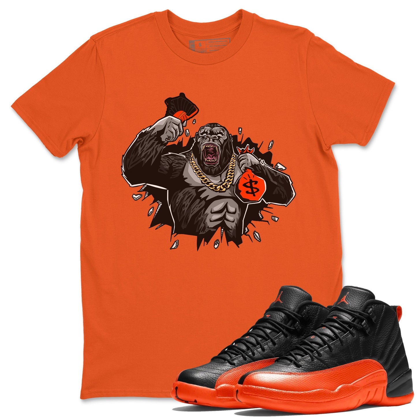 Air Jordan 12 Brilliant Orange Sneaker Match Tees Hustle Gorilla Sneaker Tees AJ12 Brilliant Orange Sneaker Release Tees Unisex Shirts Orange 1