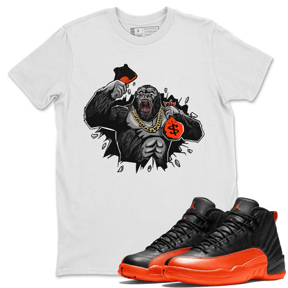 Air Jordan 12 Brilliant Orange Sneaker Match Tees Hustle Gorilla Sneaker Tees AJ12 Brilliant Orange Sneaker Release Tees Unisex Shirts White 1