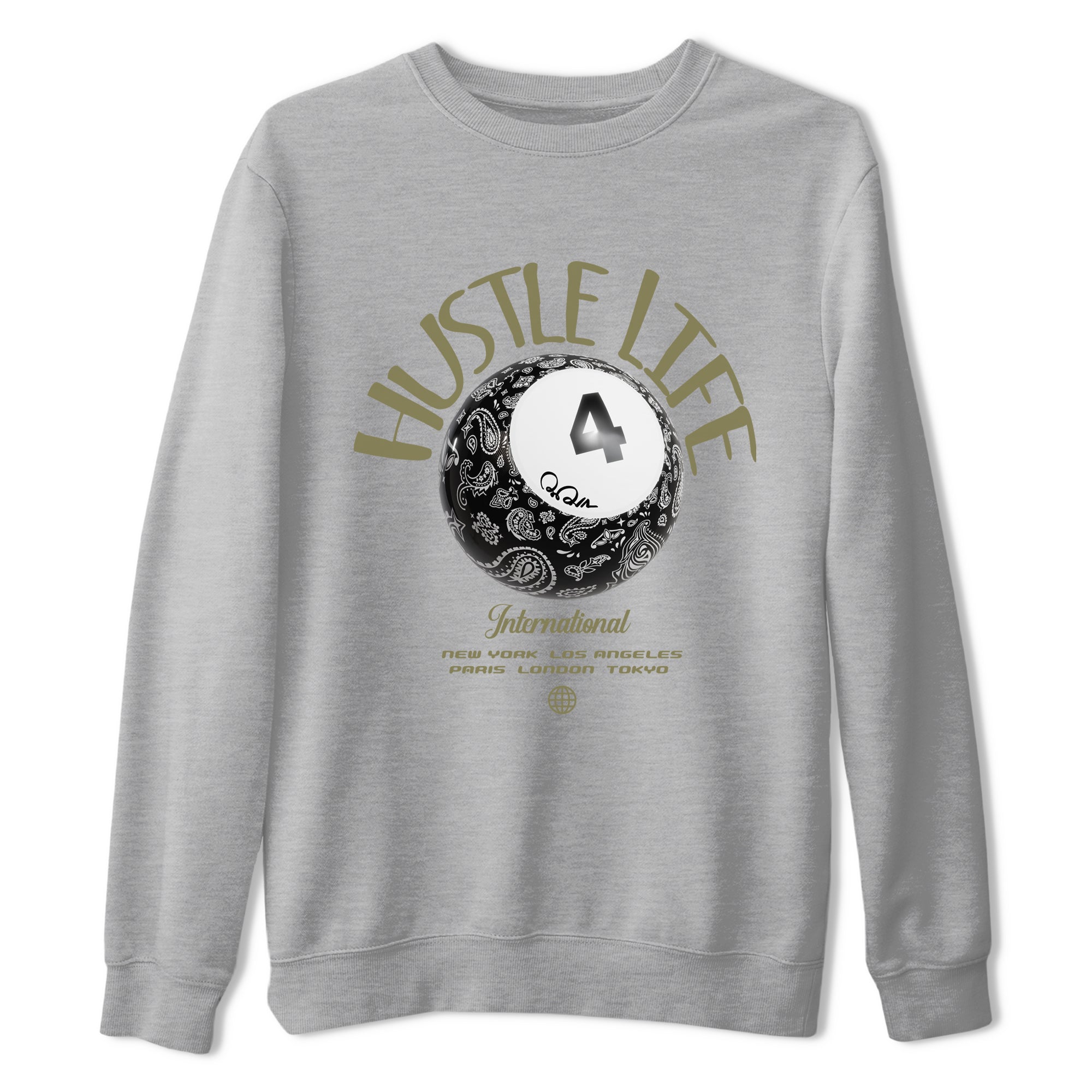 Air Jordan 4 Medium Olive shirt to match jordans streetwear brand Hustle Life sneaker tees AJ4Medium Olive Drip Gear Zone Unisex Heather Grey 2 T-Shirt