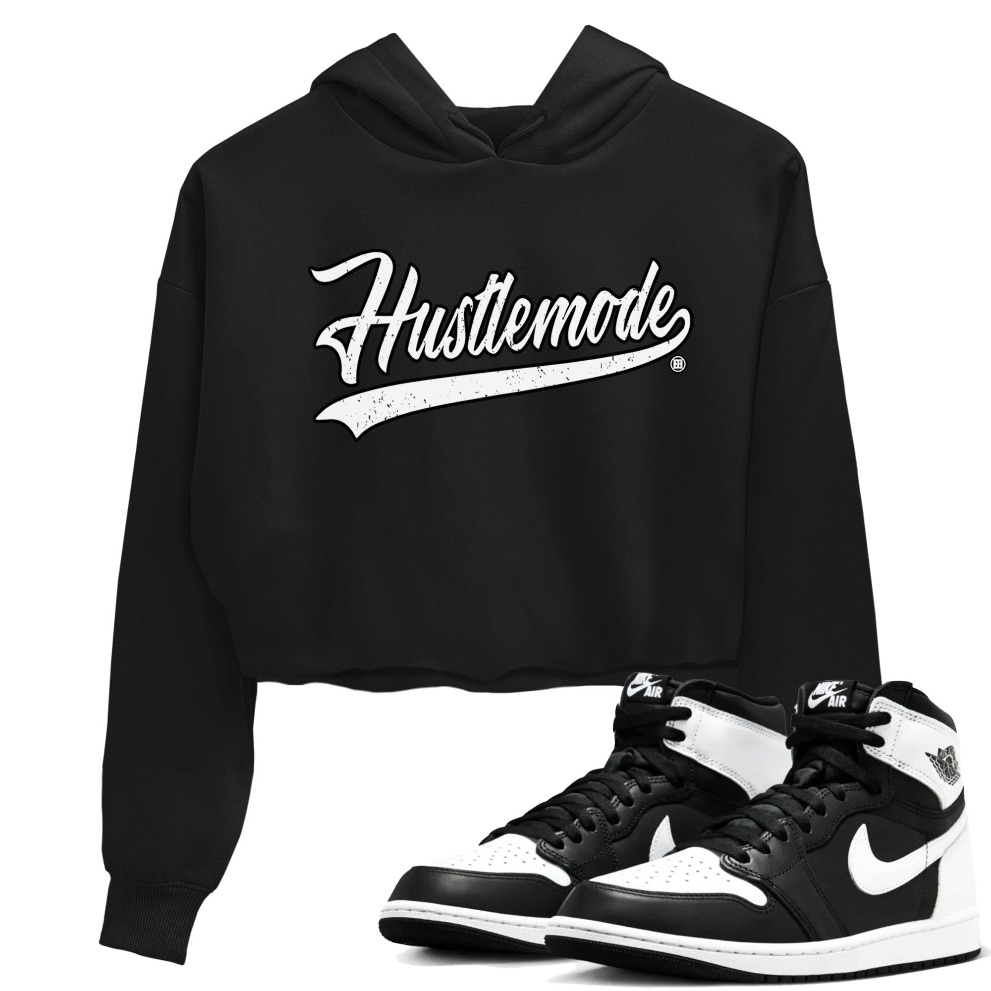 Air Jordan 1 High OG Black White shirt to match jordans streetwear brand Hustle Mode sneaker tees 1s Black White Drip Gear Zone Black 1 crop length shirt