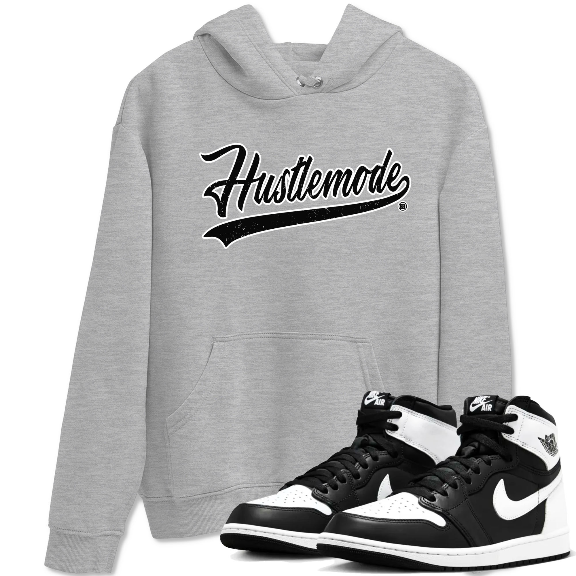 Air Jordan 1 High OG Black White shirt to match jordans streetwear brand Hustle Mode sneaker tees 1s Black White Drip Gear Zone unisex cotton Heather Grey 1 crew neck shirt