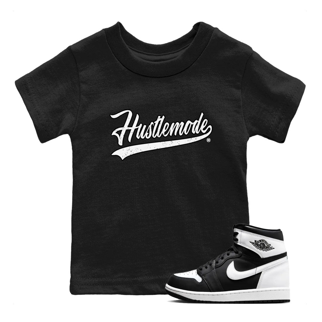Air Jordan 1 High OG Black White shirt to match jordans streetwear brand Hustle Mode sneaker tees 1s Black White Drip Gear Zone baby toddler Black 1 cotton Shirt