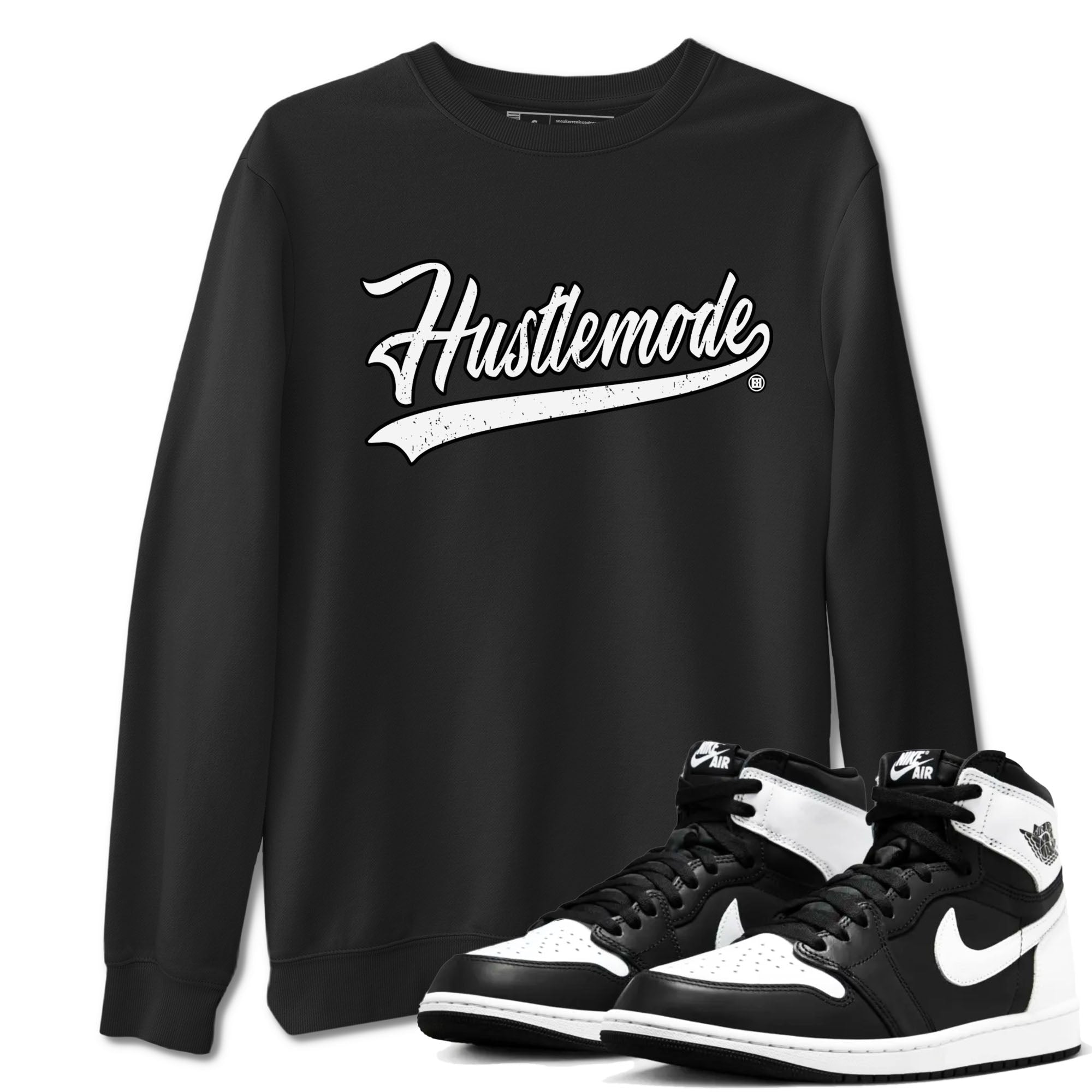 Air Jordan 1 High OG Black White shirt to match jordans streetwear brand Hustle Mode sneaker tees 1s Black White Drip Gear Zone unisex cotton Black 1 crew neck shirt