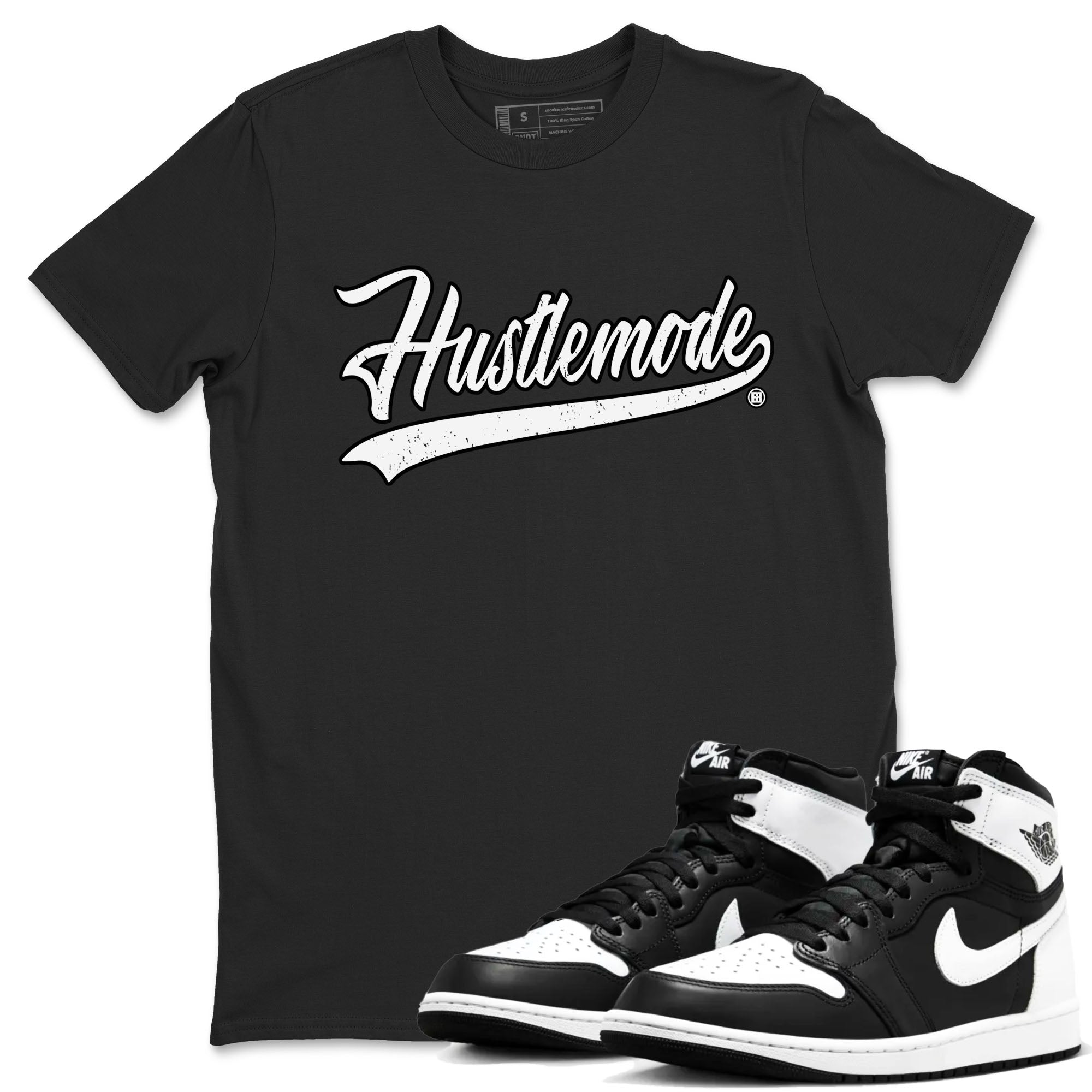 Air Jordan 1 High OG Black White shirt to match jordans streetwear brand Hustle Mode sneaker tees 1s Black White Drip Gear Zone unisex cotton Black 1 crew neck shirt