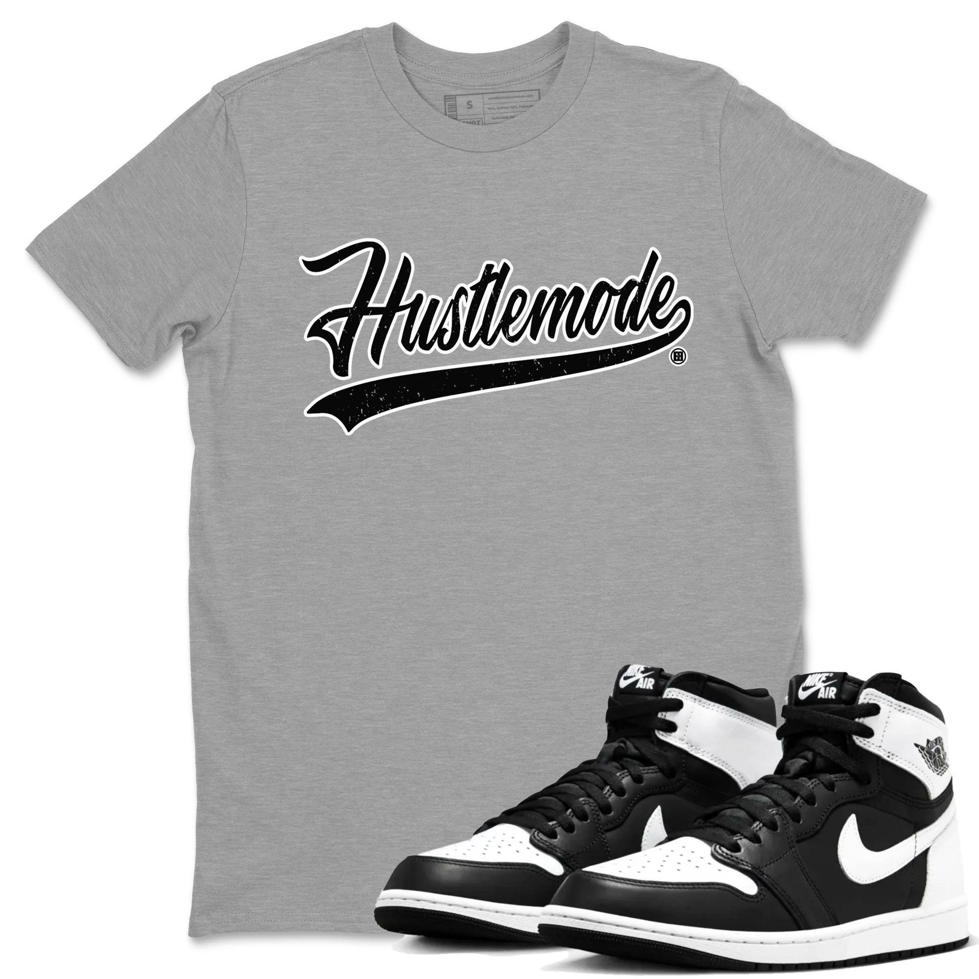 Air Jordan 1 High OG Black White shirt to match jordans streetwear brand Hustle Mode sneaker tees 1s Black White Drip Gear Zone unisex cotton Heather Grey 1 crew neck shirt