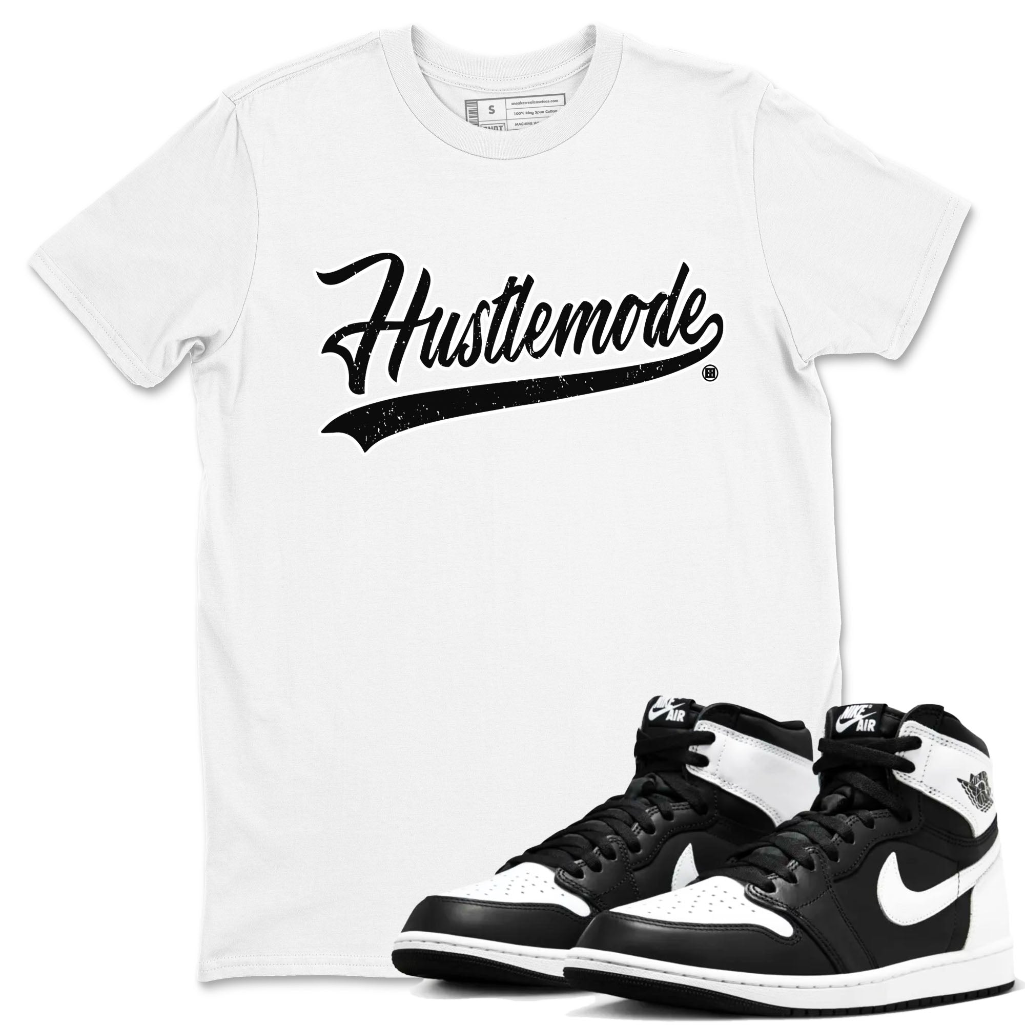 Air Jordan 1 High OG Black White shirt to match jordans streetwear brand Hustle Mode sneaker tees 1s Black White Drip Gear Zone unisex cotton White 1 crew neck shirt