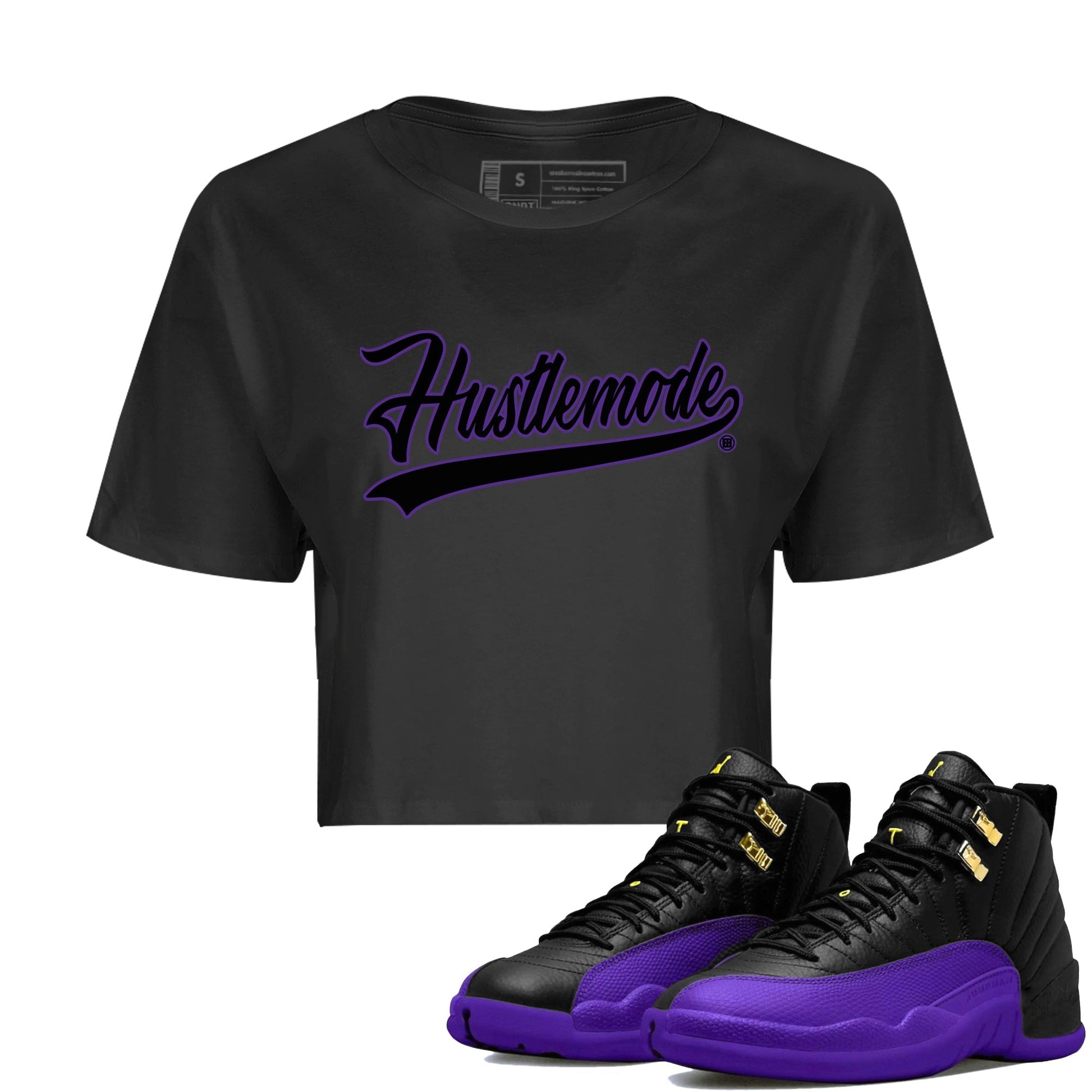 Air Jordan 12 Field Purple Sneaker Match Tees Hustle Mode Sneaker Tees Jordan 12 Field Purple Sneaker Release Tees Women's Shirts Black 1