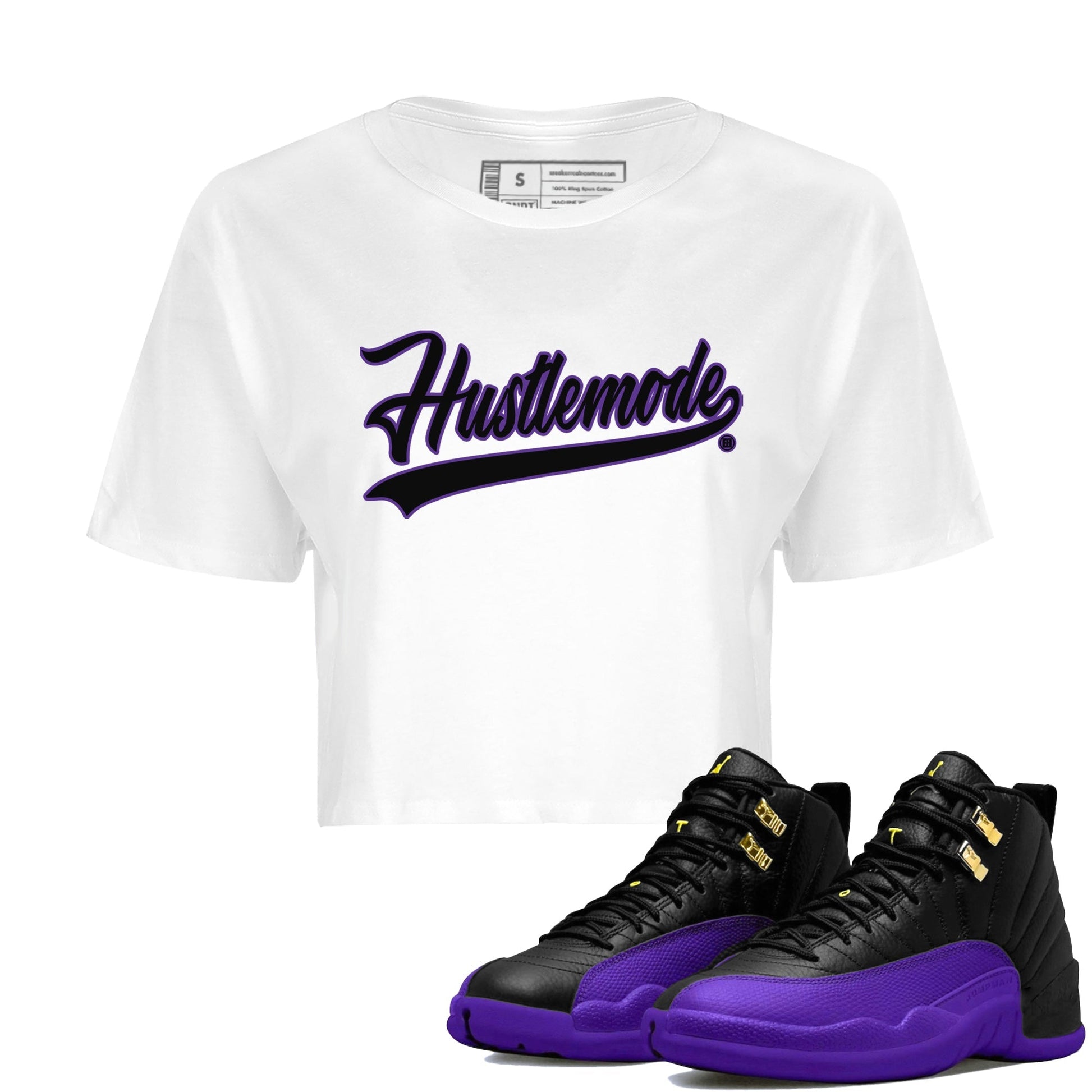 Air Jordan 12 Field Purple Sneaker Match Tees Hustle Mode Sneaker Tees Jordan 12 Field Purple Sneaker Release Tees Women's Shirts White 1