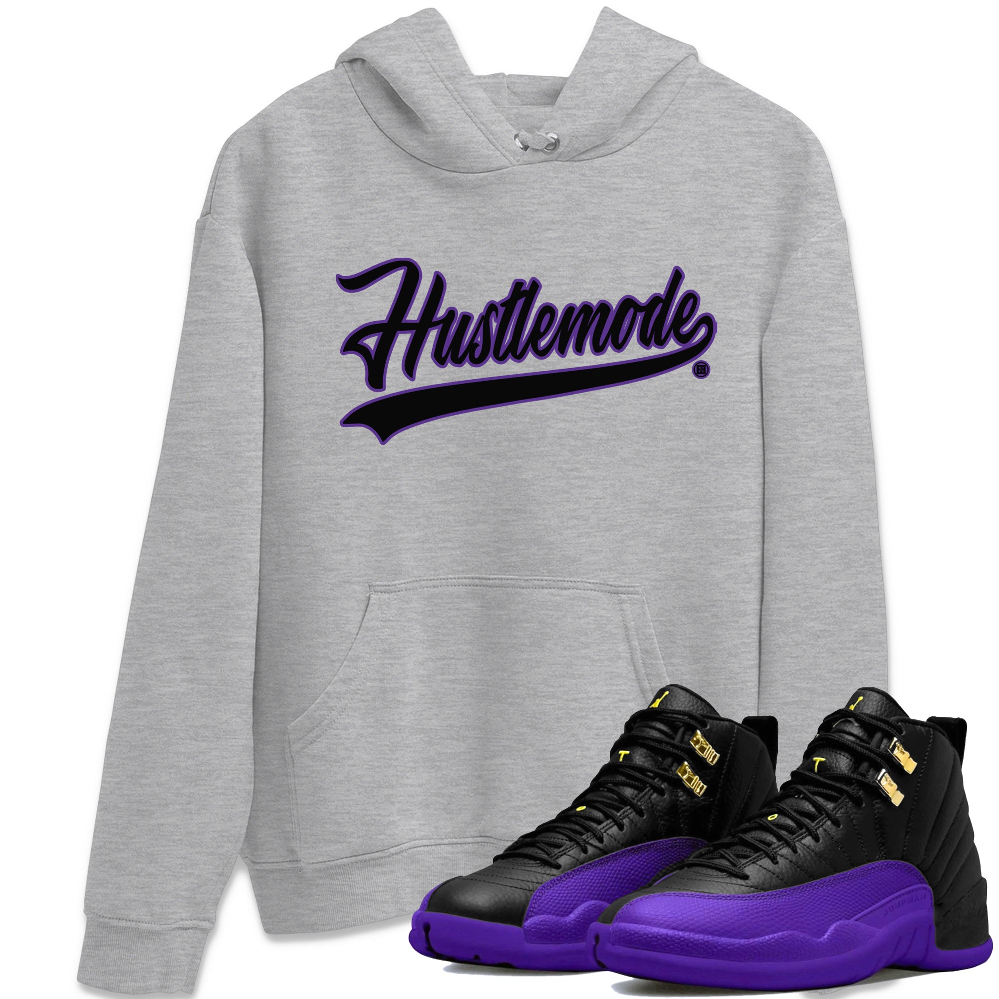 Air Jordan 12 Field Purple Sneaker Match Tees Hustle Mode Sneaker Tees Jordan 12 Field Purple Sneaker Release Tees Unisex Shirts Heather Grey 1