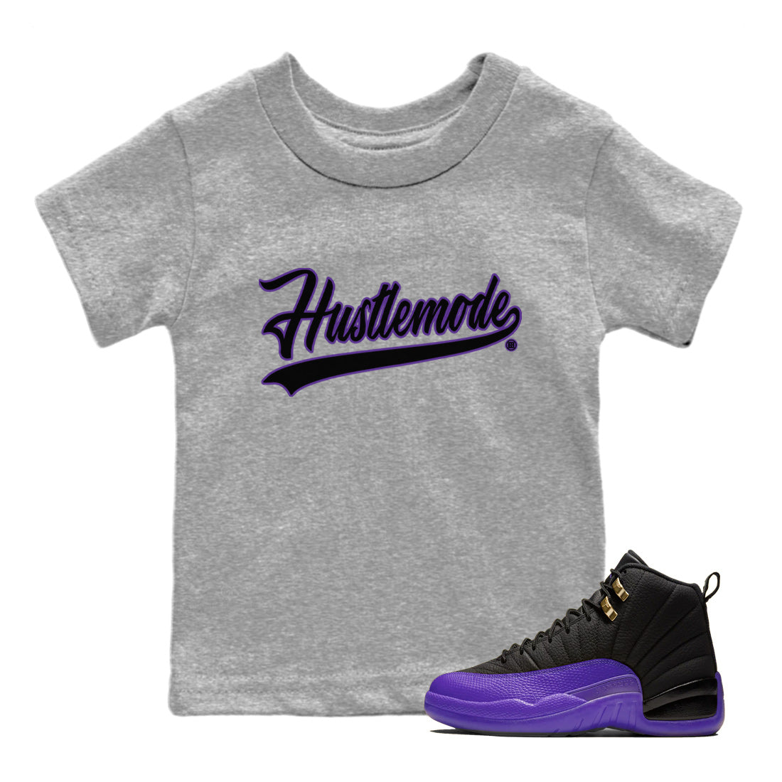Air Jordan 12 Field Purple Sneaker Match Tees Hustle Mode Sneaker Tees Jordan 12 Field Purple Sneaker Release Tees Kids Shirts Heather Grey 1