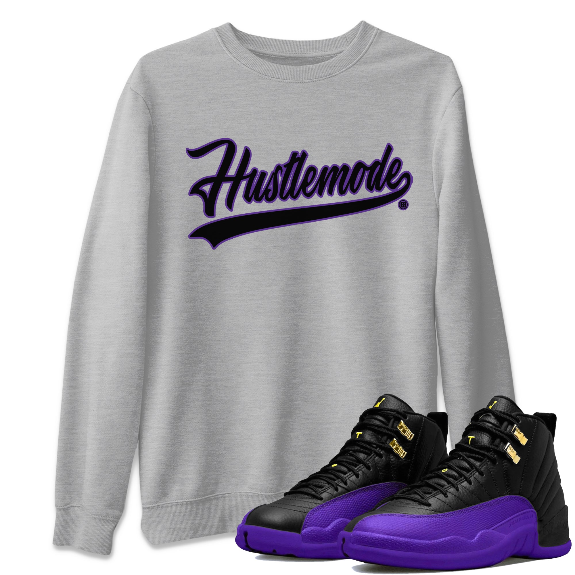 Air Jordan 12 Field Purple Sneaker Match Tees Hustle Mode Sneaker Tees Jordan 12 Field Purple Sneaker Release Tees Unisex Shirts Heather Grey 1