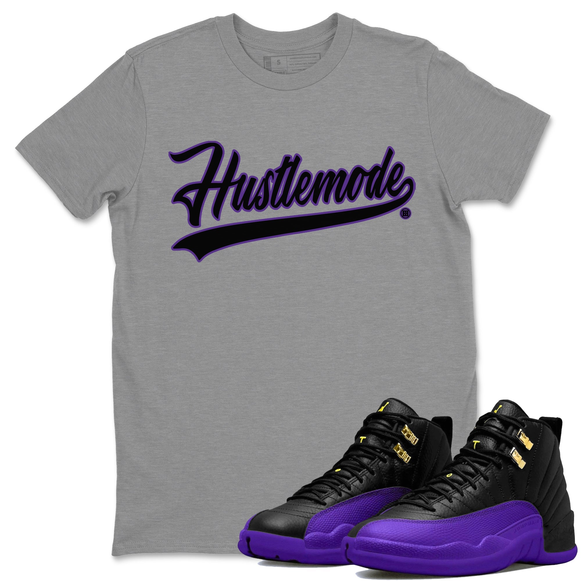 Air Jordan 12 Field Purple Sneaker Match Tees Hustle Mode Sneaker Tees Jordan 12 Field Purple Sneaker Release Tees Unisex Shirts Heather Grey 1