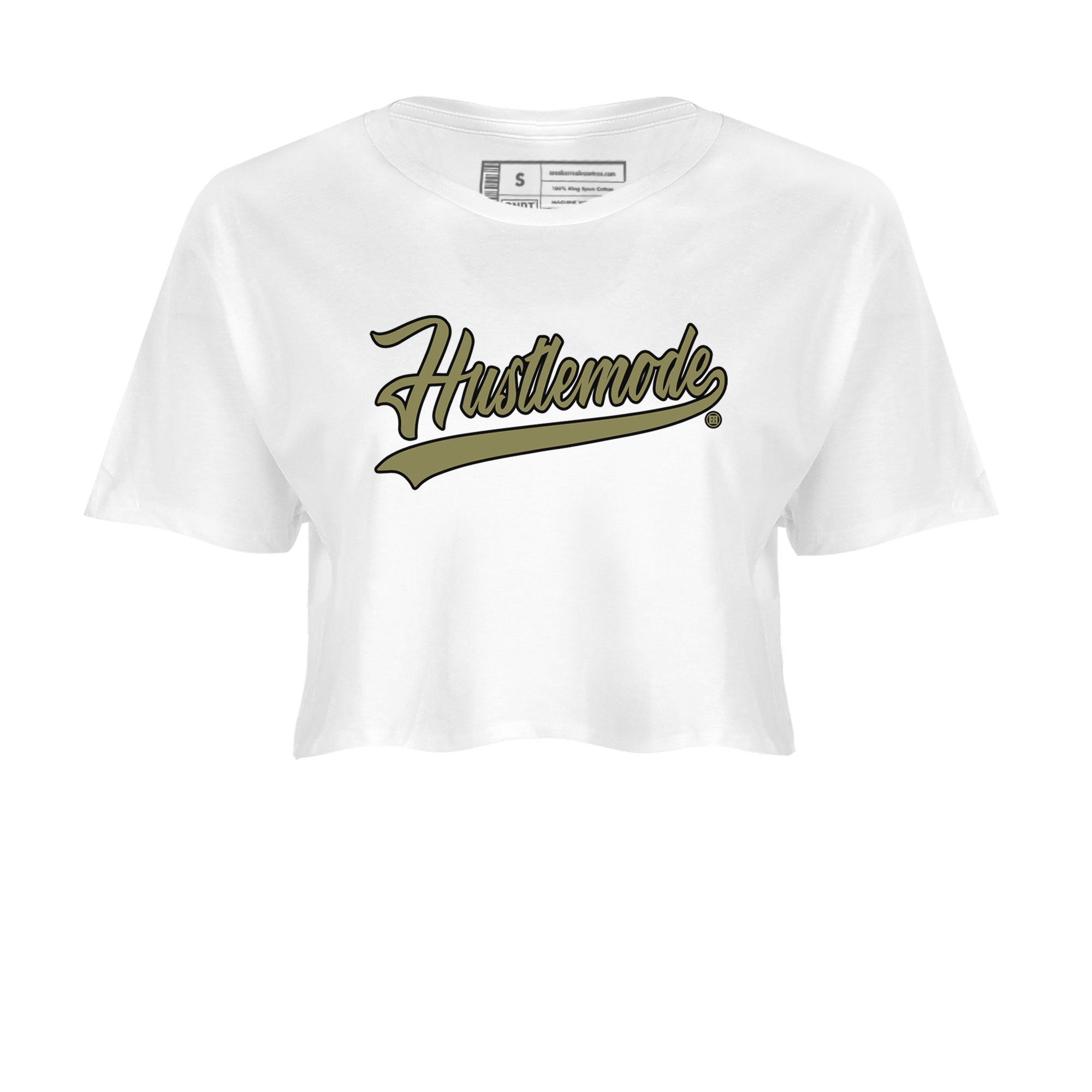 Air Jordan 4 Medium Olive shirt to match jordans streetwear brand Hustle Mode sneaker tees Jordan 4 Retro Medium Olive Drip Gear Zone Sneaker Matching Clothing Brand White 2 Crop T-Shirt