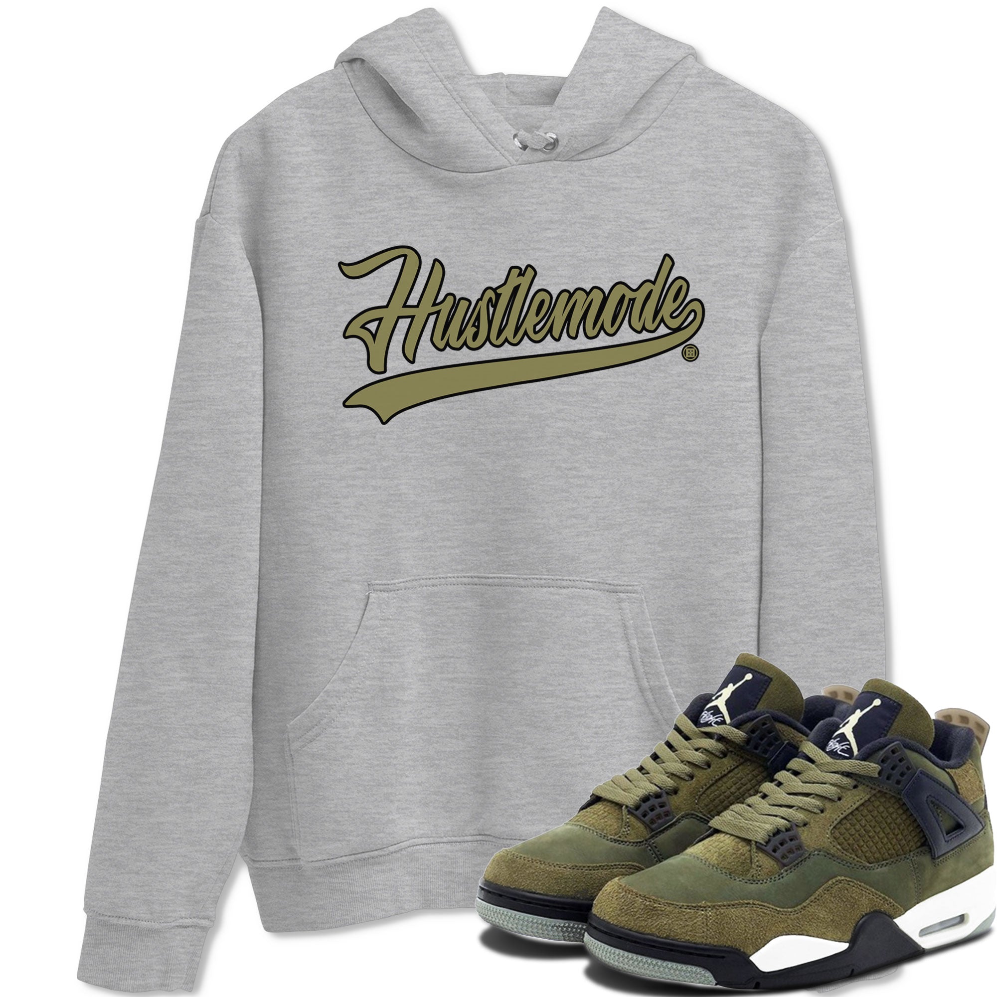 Air Jordan 4 Medium Olive shirt to match jordans streetwear brand Hustle Mode sneaker tees Jordan 4 Retro Medium Olive Drip Gear Zone Sneaker Matching Clothing Brand Unisex Sneaker Tee Heather Grey 1 T-Shirt