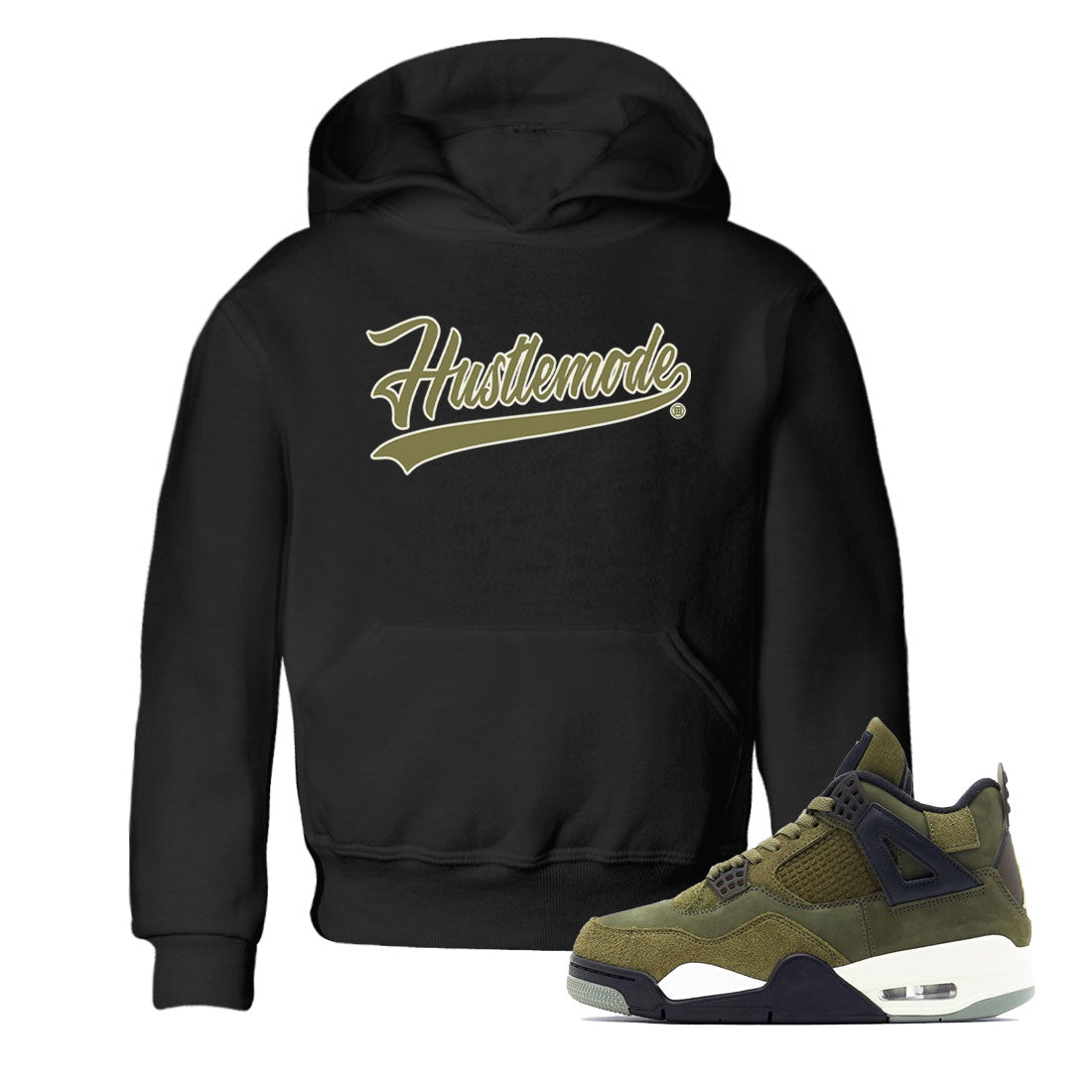 Air Jordan 4 Medium Olive shirt to match jordans streetwear brand Hustle Mode sneaker tees Jordan 4 Retro Medium Olive Drip Gear Zone Sneaker Matching Clothing Brand Baby Toddler Black 1 T-Shirt